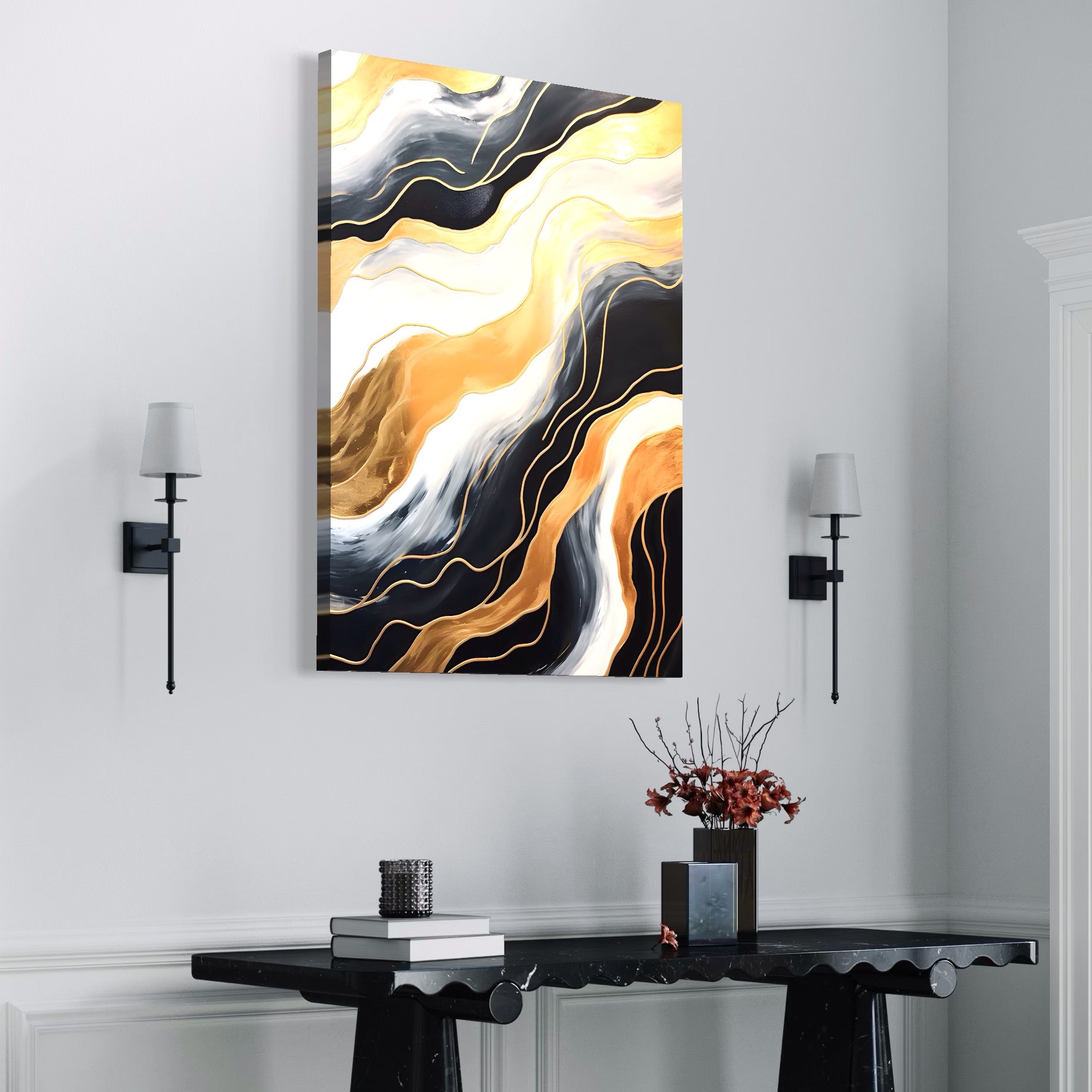 Tablou Canvas Premium LuxCanva® A1559, Valurile , Decorativ, Abstract, Auriu, Living, Culori Vibrante