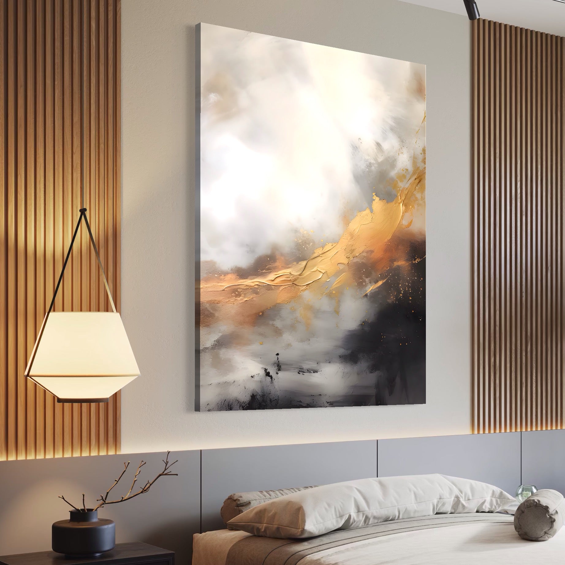 Tablou Canvas Premium LuxCanva® A1555, Pastel Auriu , Dormitor, Abstract, Divin, Decorativ, Living, Culori Vibrante
