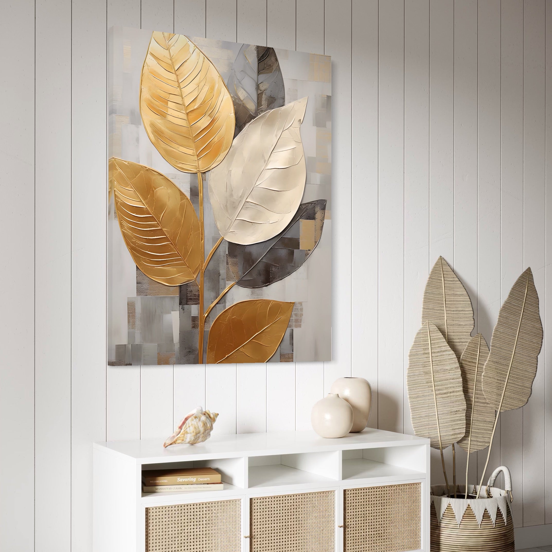 Tablou Canvas Premium LuxCanva® A1560, Simfonia Frunzelor , Dormitor, Decorativ, Natura, Auriu, Living, Culori Vibrante