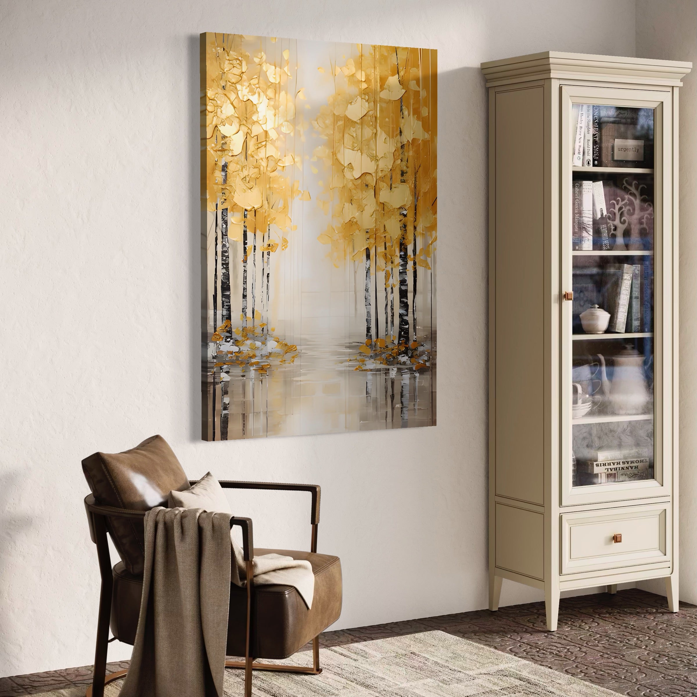 Tablou Canvas Premium LuxCanva® A1567, Copaci Aurii , Room, Living, Pom, Ploaie, Picaturi, Living, Culori Vibrante