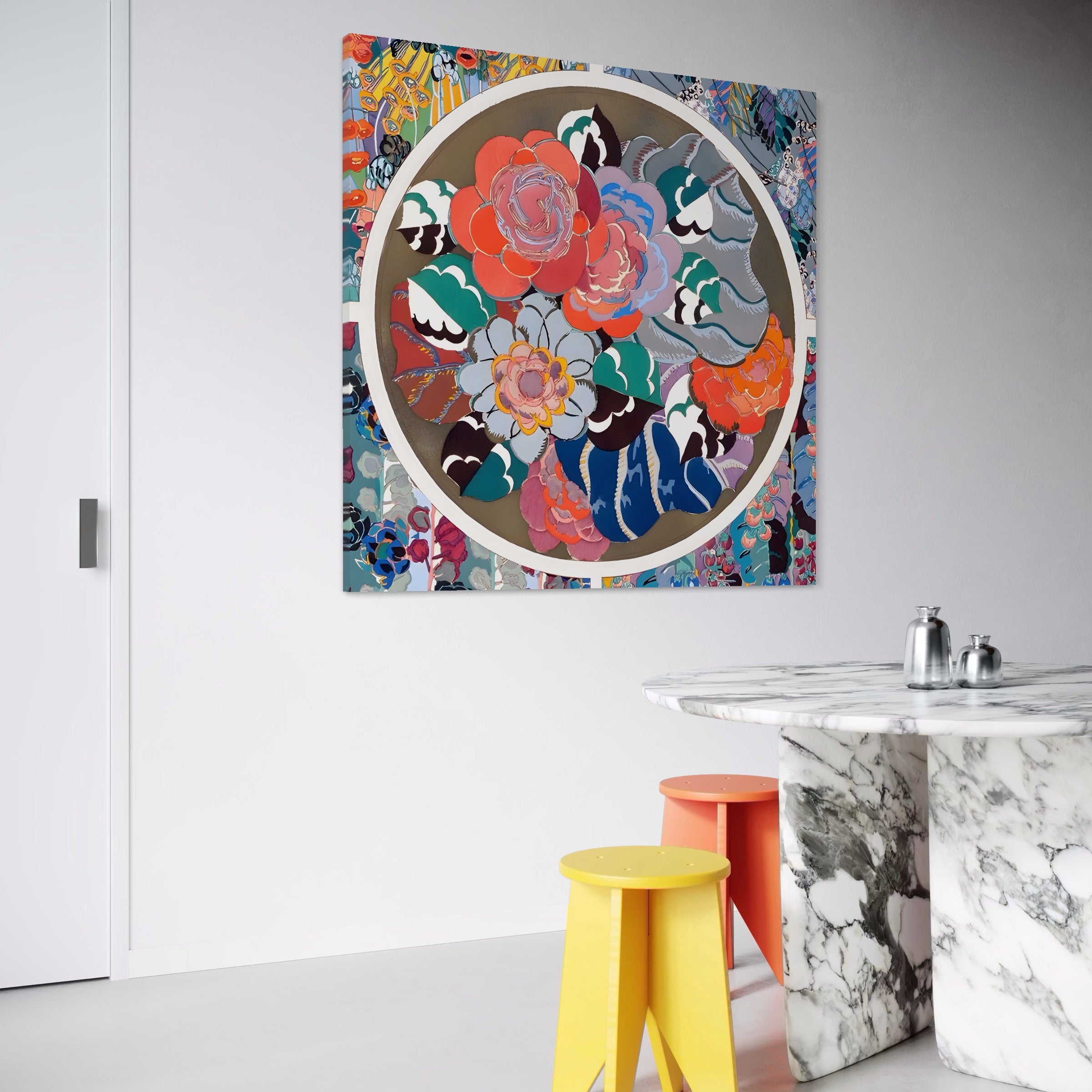 Tablou Canvas Premium LuxCanva® A1561, Cerc Floral , Dormitor, Decorativ, Flori, Plante, Colorat, Living, Culori Vibrante