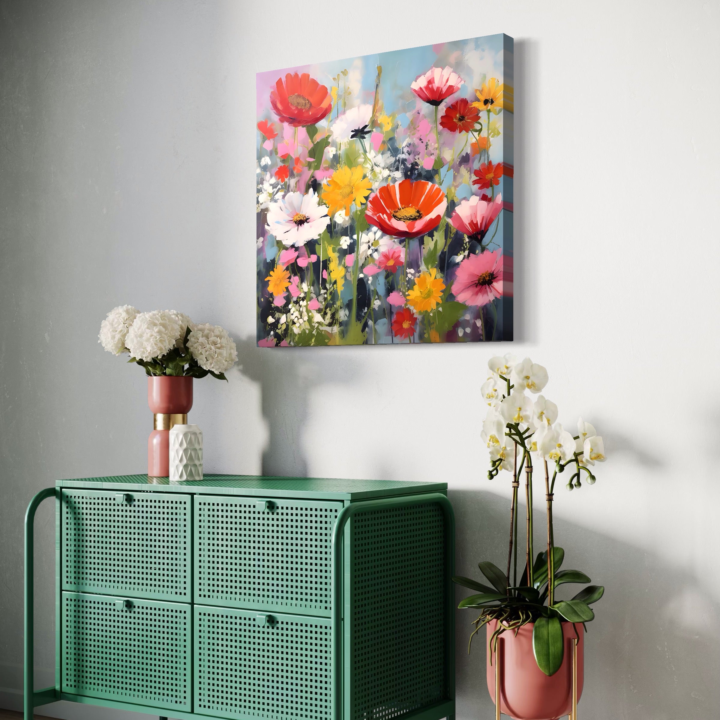 Tablou Canvas Premium LuxCanva® A1562, Imbratisare Florala , Living, Decorativ, Flori, Primavara, Natura, Dormitor, Culori Vibrante