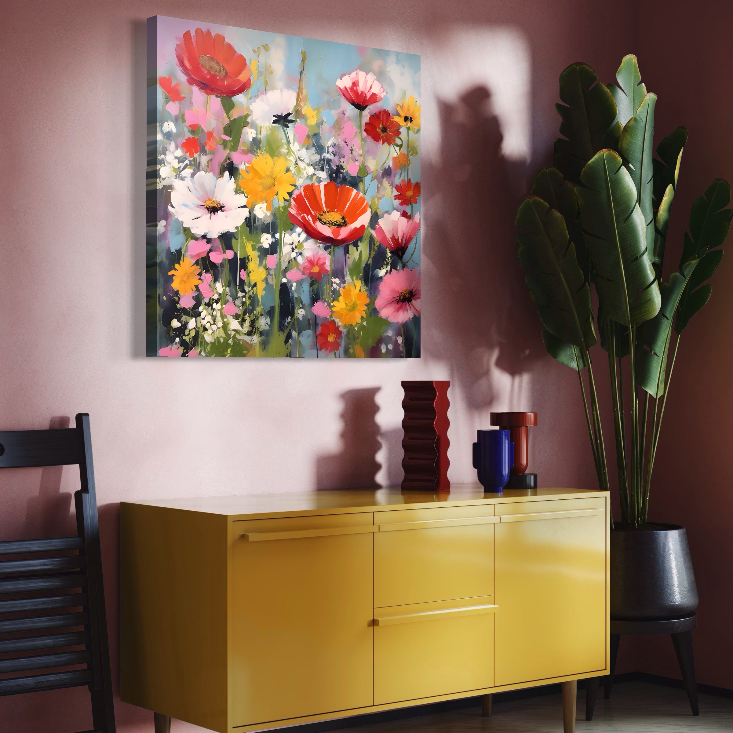 Tablou Canvas Premium LuxCanva® A1562, Imbratisare Florala , Living, Decorativ, Flori, Primavara, Natura, Dormitor, Culori Vibrante