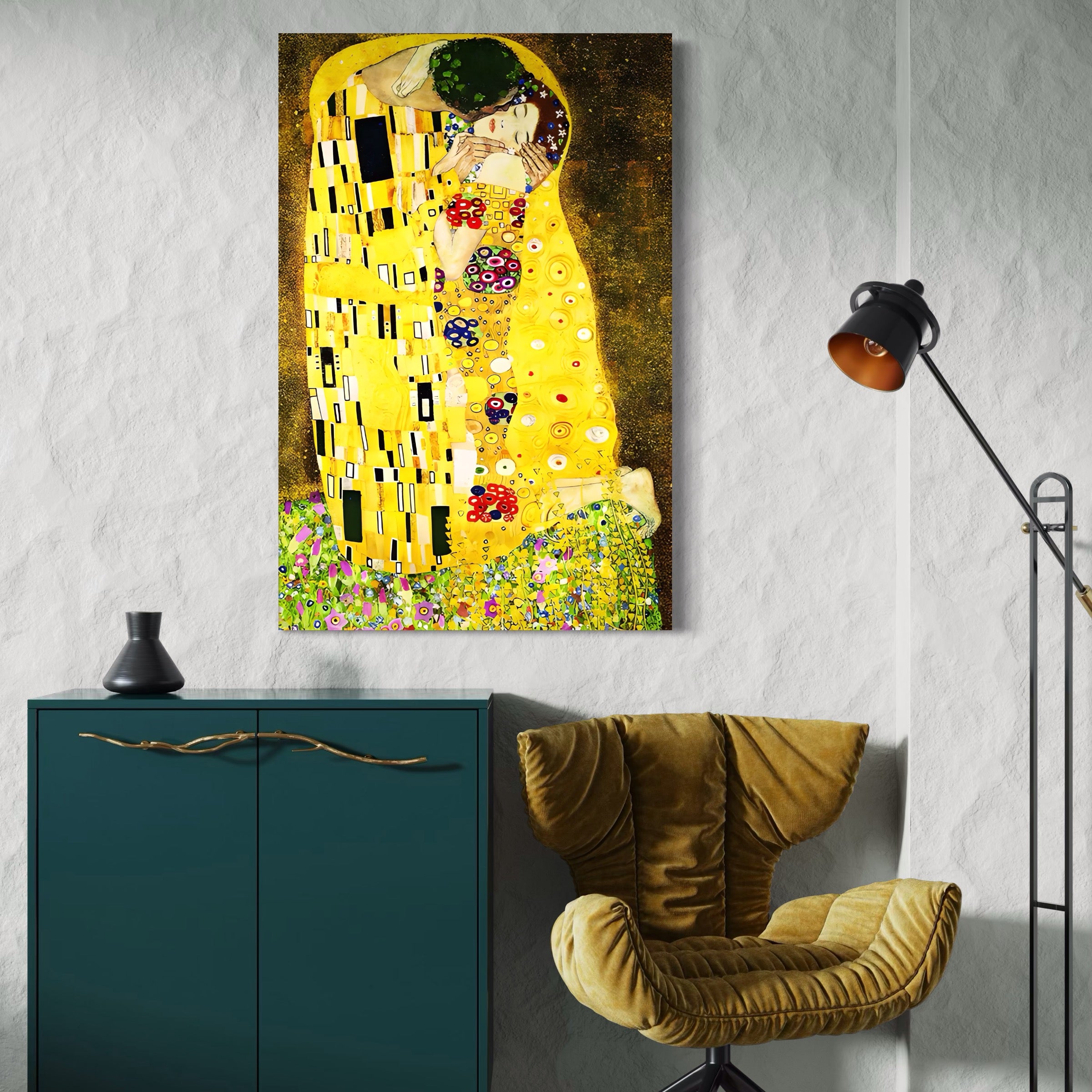 Tablou Canvas Premium LuxCanva® A1566, The Kiss , Room, Living, Gustav Klimt, Sarutul, Pictor, Cuplu, Living, Culori Vibrante