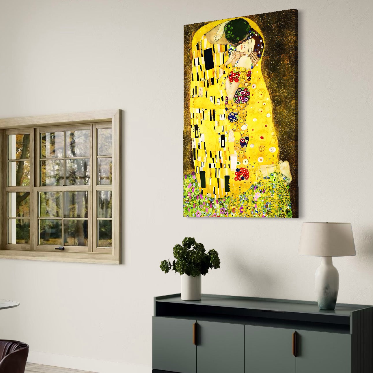 Tablou Canvas Premium LuxCanva® A1566, The Kiss , Room, Living, Gustav Klimt, Sarutul, Pictor, Cuplu, Living, Culori Vibrante