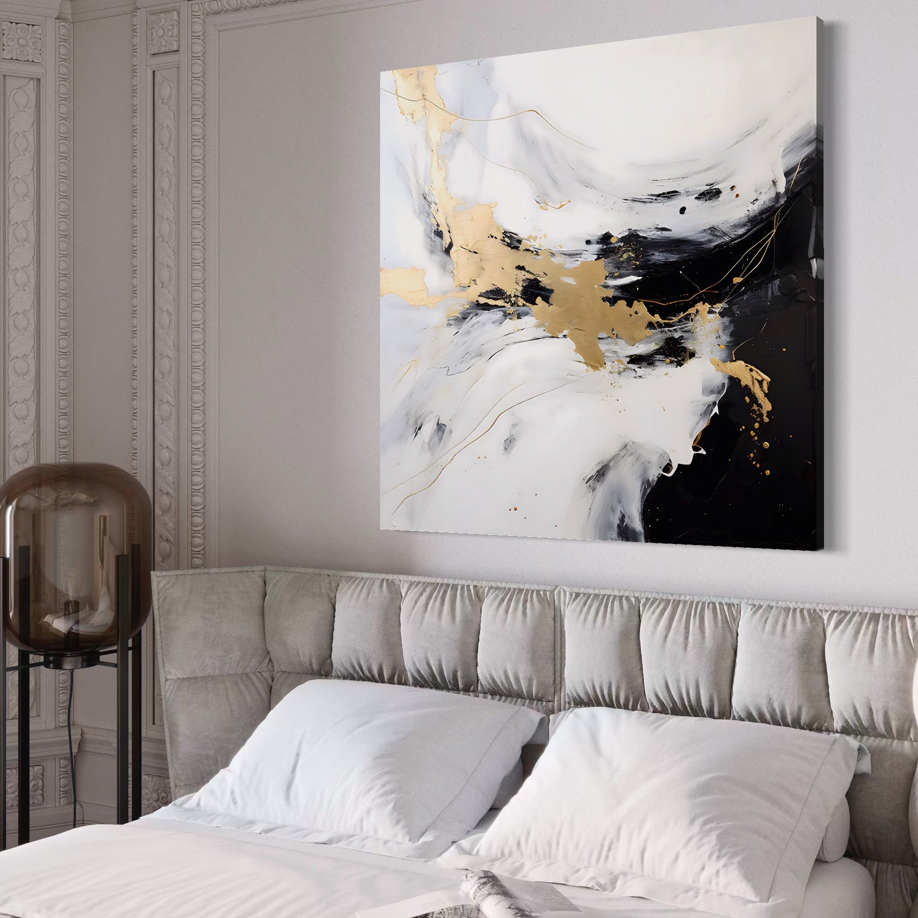 Tablou Canvas Premium LuxCanva® A1569, Armonia Abstractului , Room, Auriu, Marmura, Alb, Abstract, Living, Culori Vibrante