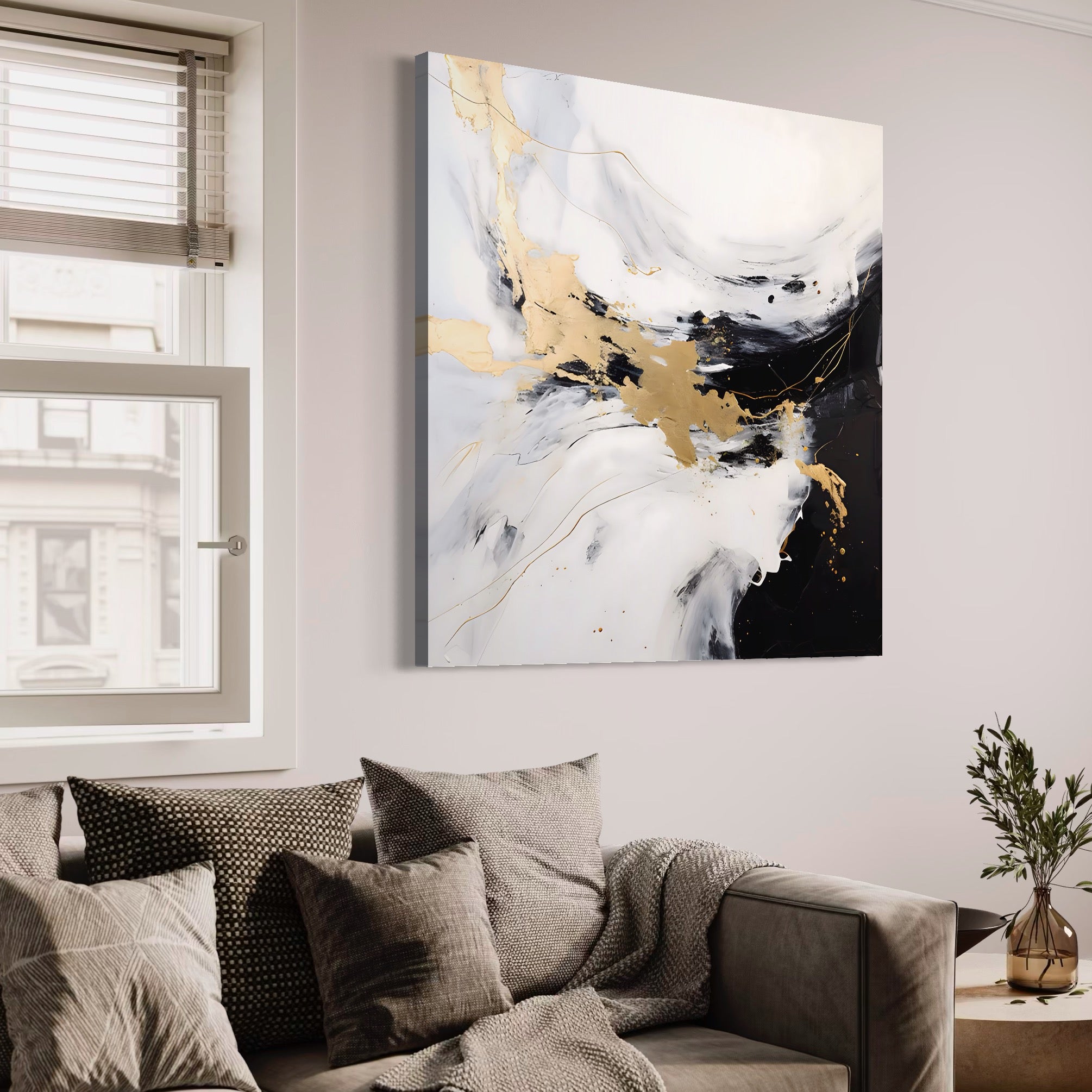 Tablou Canvas Premium LuxCanva® A1569, Armonia Abstractului , Room, Auriu, Marmura, Alb, Abstract, Living, Culori Vibrante