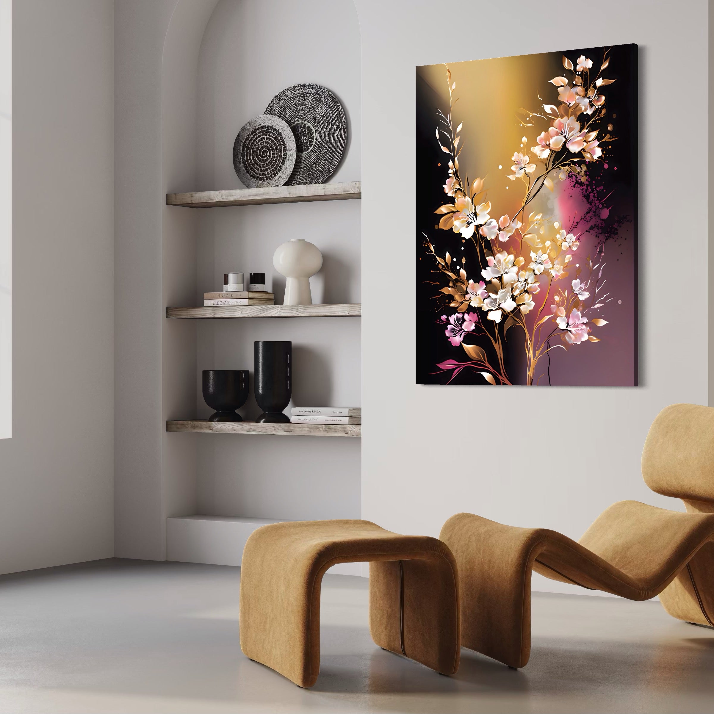 Tablou Canvas Premium LuxCanva® A1574, Ramura Inflorita , Living, Flori, Copac, Tufis, Room, Culori Vibrante