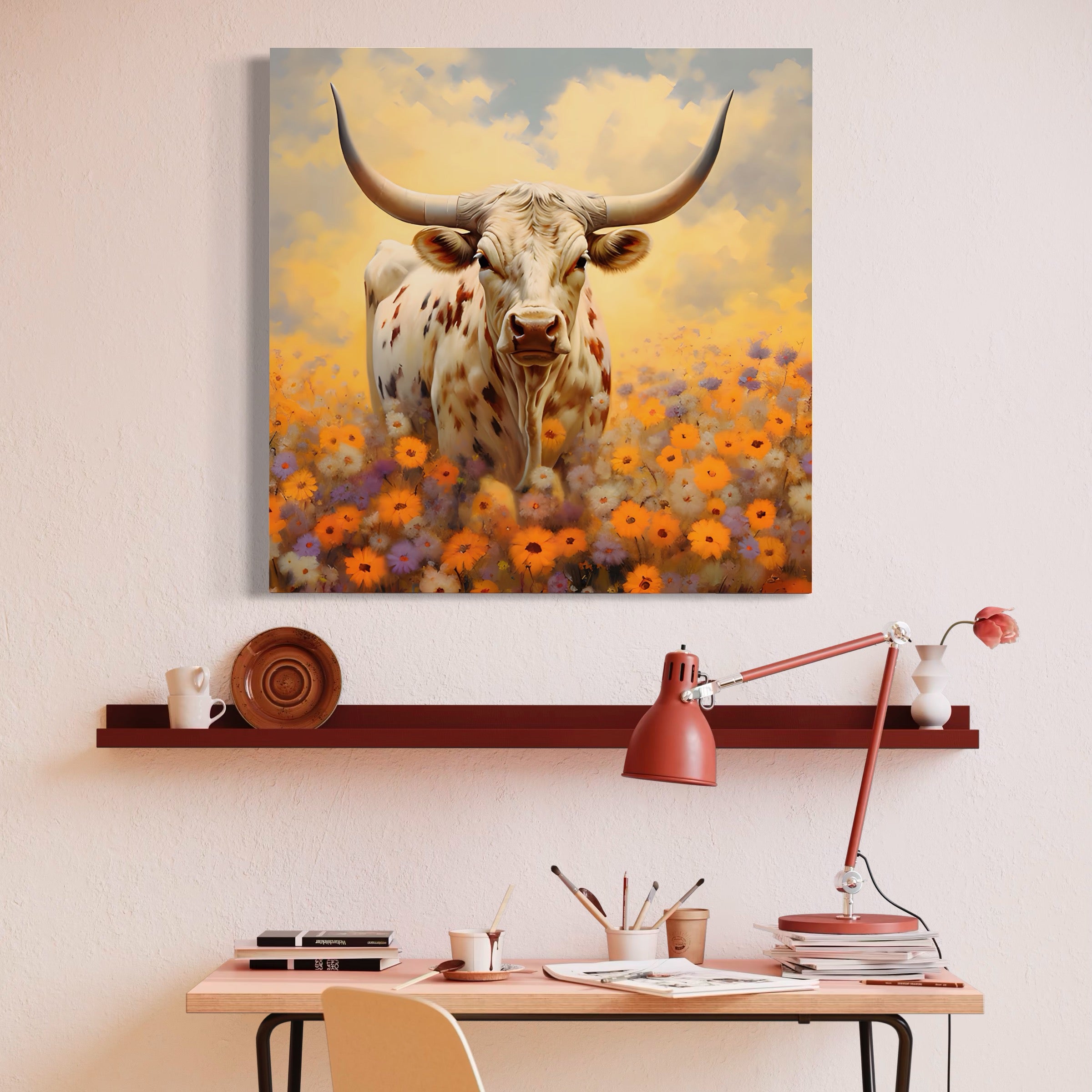 Tablou Canvas Premium LuxCanva® A1579, Bivol ,  Dormitor, Pajiste, Animal, Campie, Decorativ, Living, Culori Vibrante