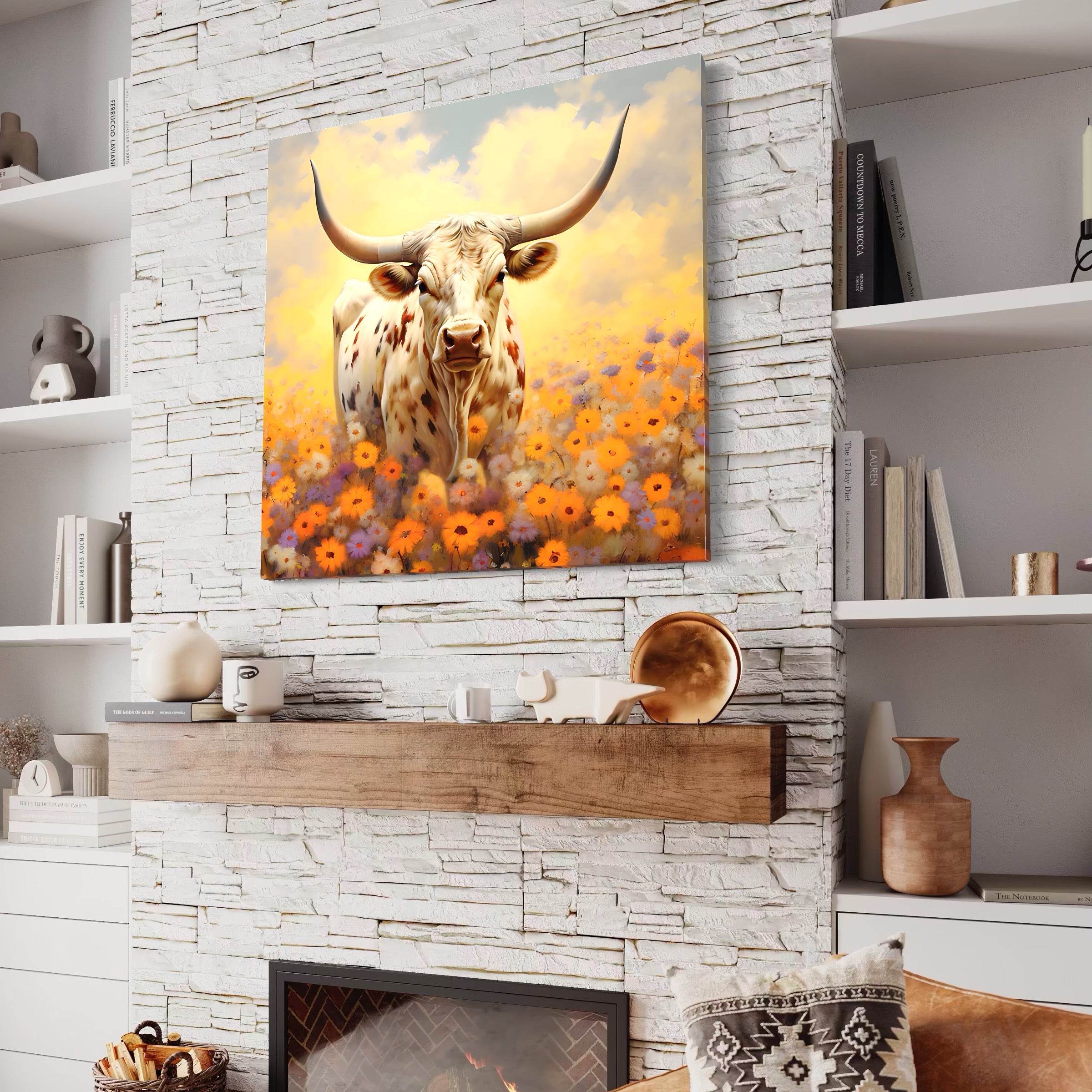 Tablou Canvas Premium LuxCanva® A1579, Bivol ,  Dormitor, Pajiste, Animal, Campie, Decorativ, Living, Culori Vibrante