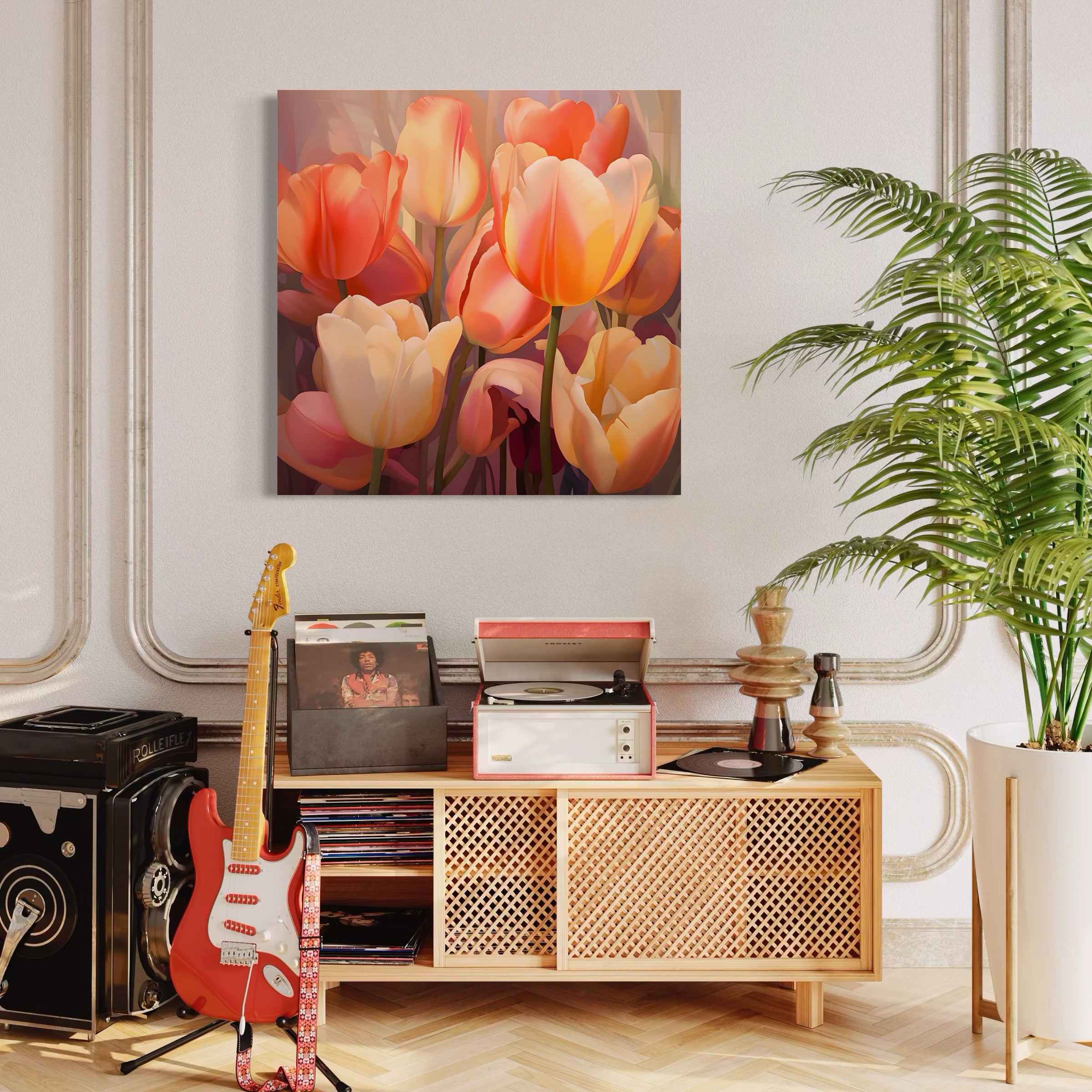 Tablou Canvas Premium LuxCanva® A1581, Buchet Cu Lalele , Dormitor, Flori, Primavara, Decorativ, Living, Culori Vibrante