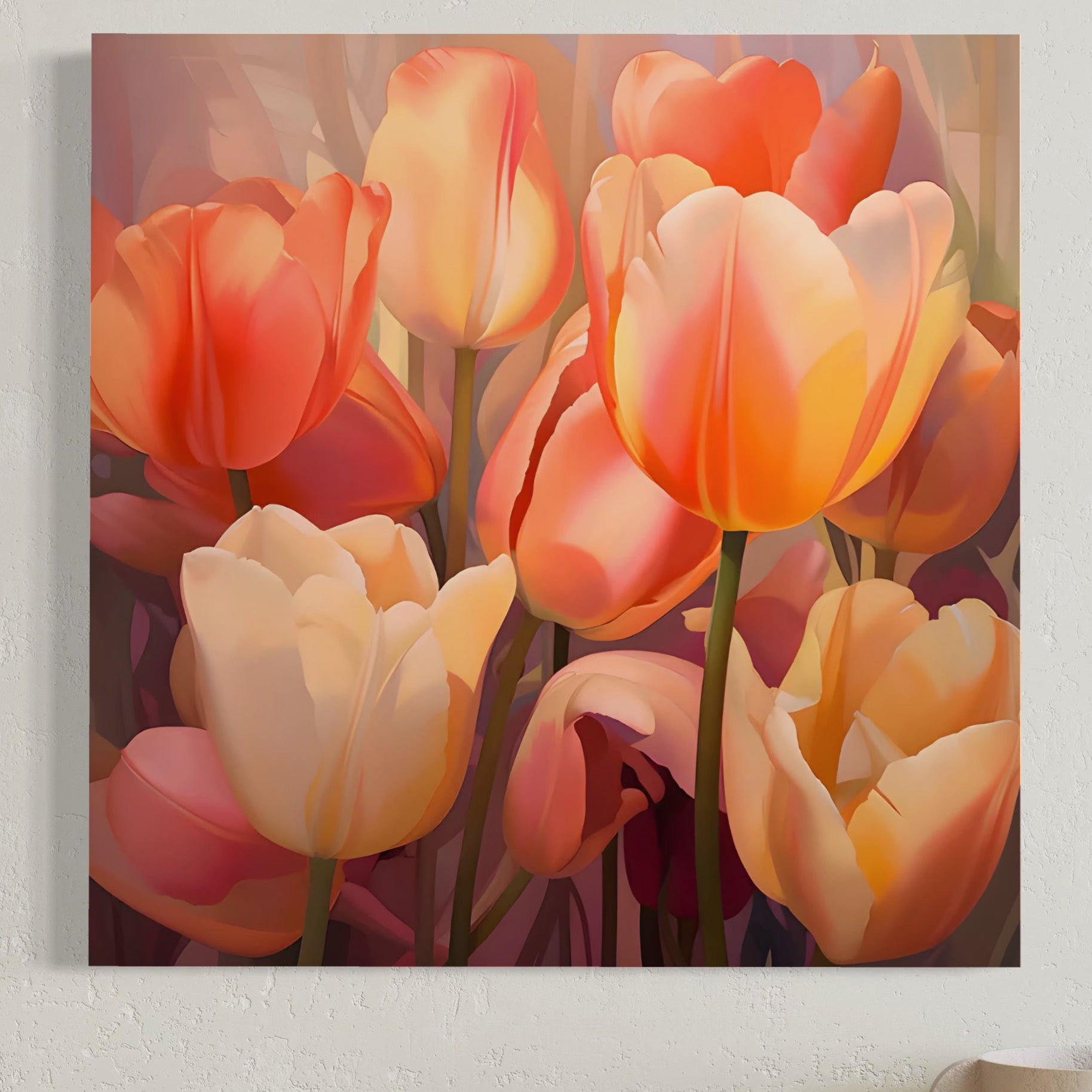 Tablou Canvas Premium LuxCanva® A1581, Buchet Cu Lalele , Dormitor, Flori, Primavara, Decorativ, Living, Culori Vibrante