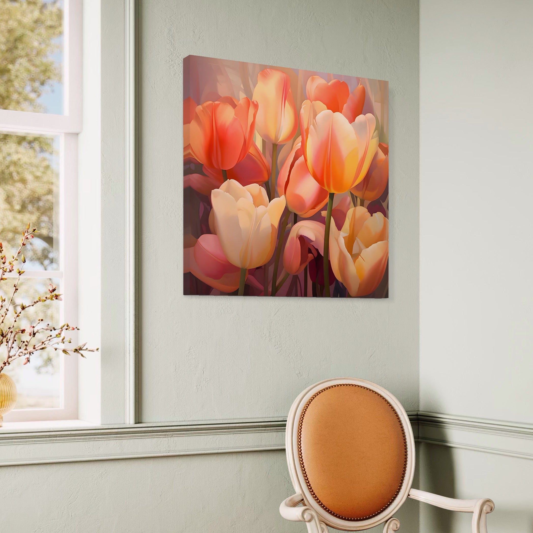 Tablou Canvas Premium LuxCanva® A1581, Buchet Cu Lalele , Dormitor, Flori, Primavara, Decorativ, Living, Culori Vibrante