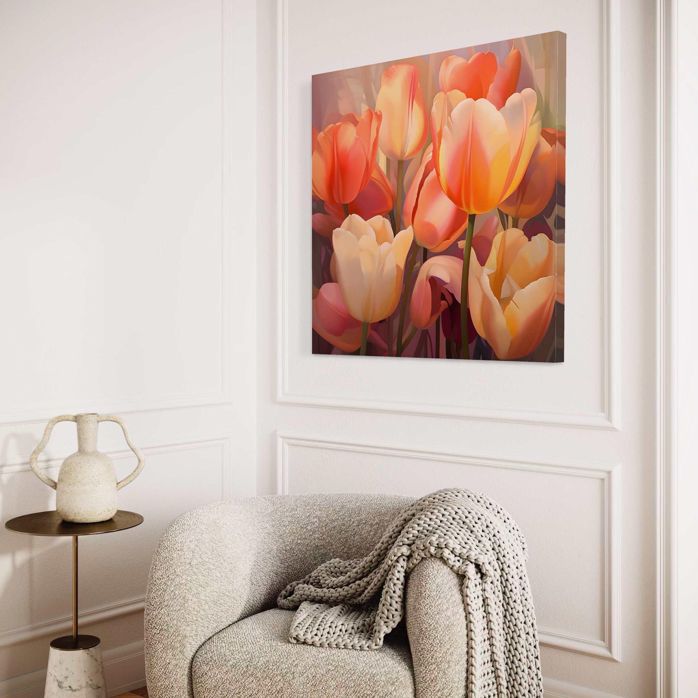 Tablou Canvas Premium LuxCanva® A1581, Buchet Cu Lalele , Dormitor, Flori, Primavara, Decorativ, Living, Culori Vibrante