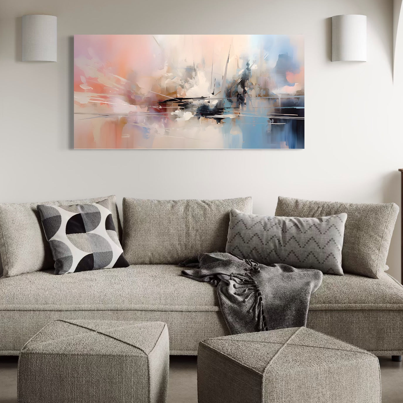 Tablou Canvas Premium LuxCanva® A1586, Linie Emotionala ,  Room, Decorativ, Abstract, Pastel, Orizontal, Living, Culori Vibrante