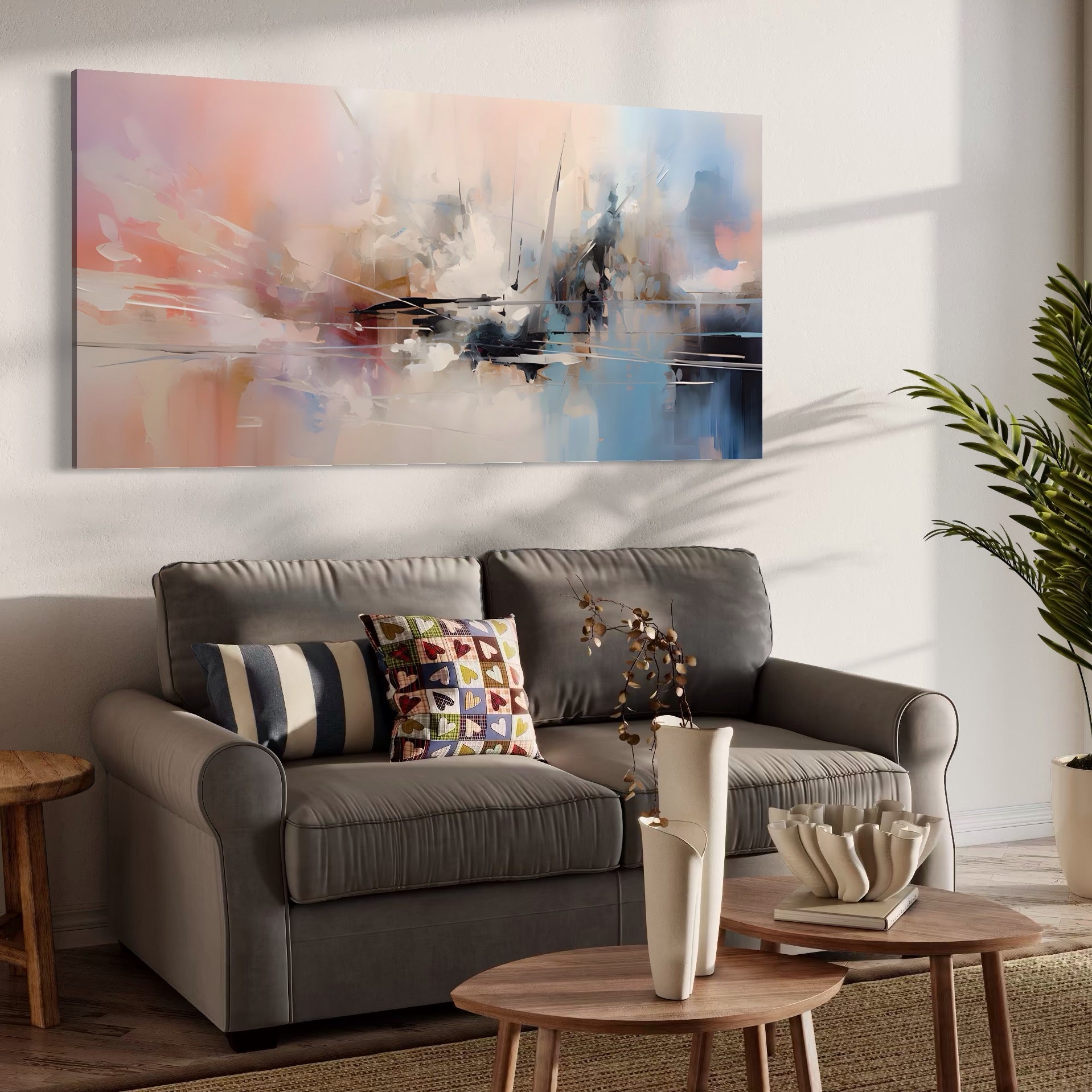 Tablou Canvas Premium LuxCanva® A1586, Linie Emotionala ,  Room, Decorativ, Abstract, Pastel, Orizontal, Living, Culori Vibrante