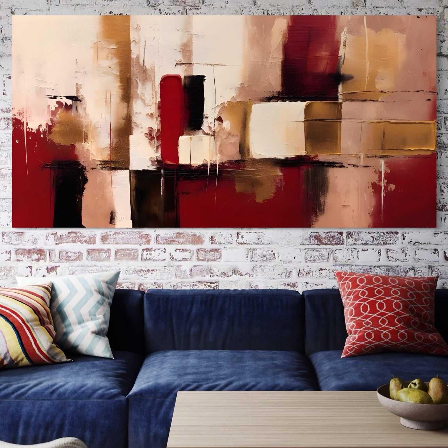 Tablou Canvas Premium LuxCanva® A1587, Red Squares , Room, Orizontal, Patrate, Decorativ, Abstract, Living, Culori Vibrante