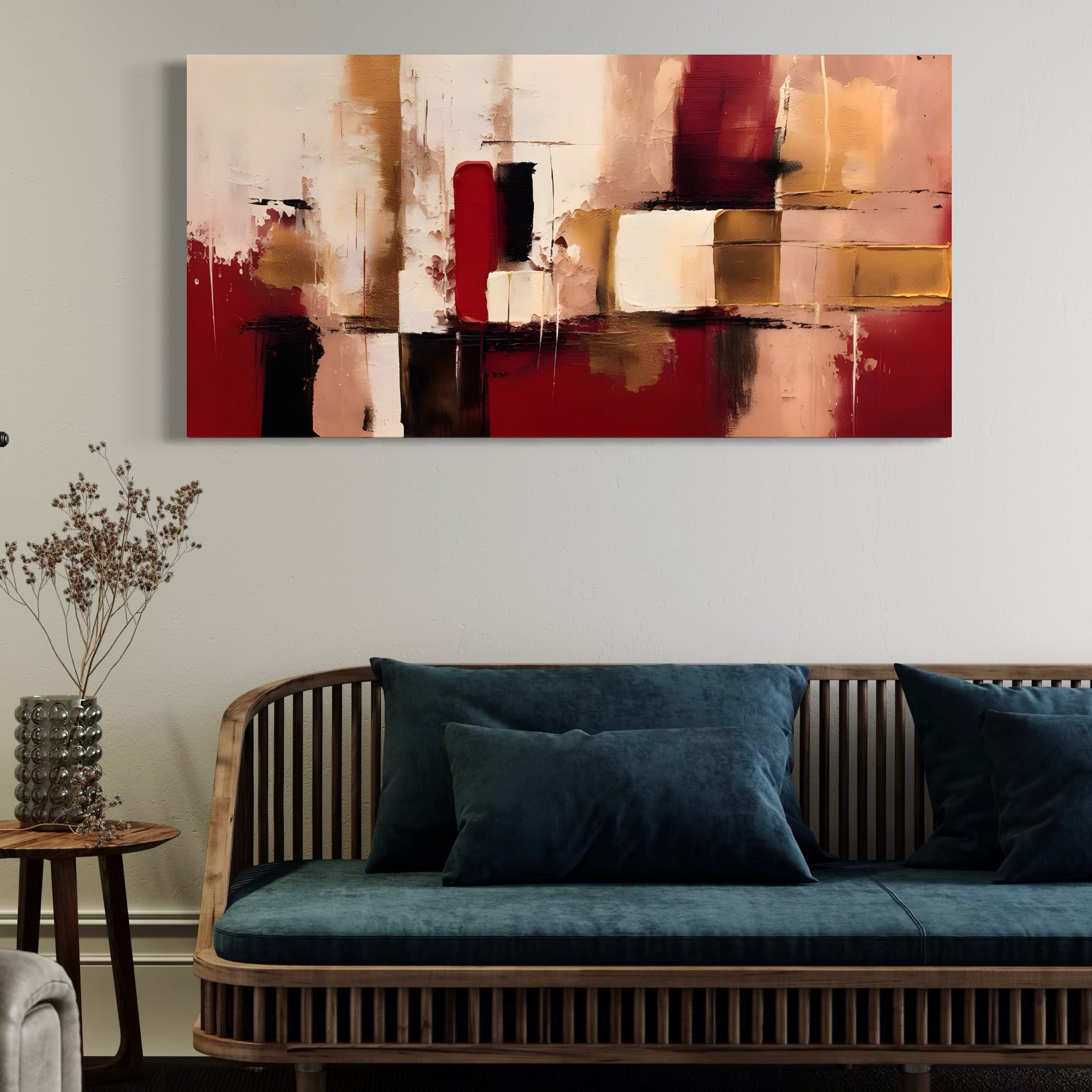 Tablou Canvas Premium LuxCanva® A1587, Red Squares , Room, Orizontal, Patrate, Decorativ, Abstract, Living, Culori Vibrante