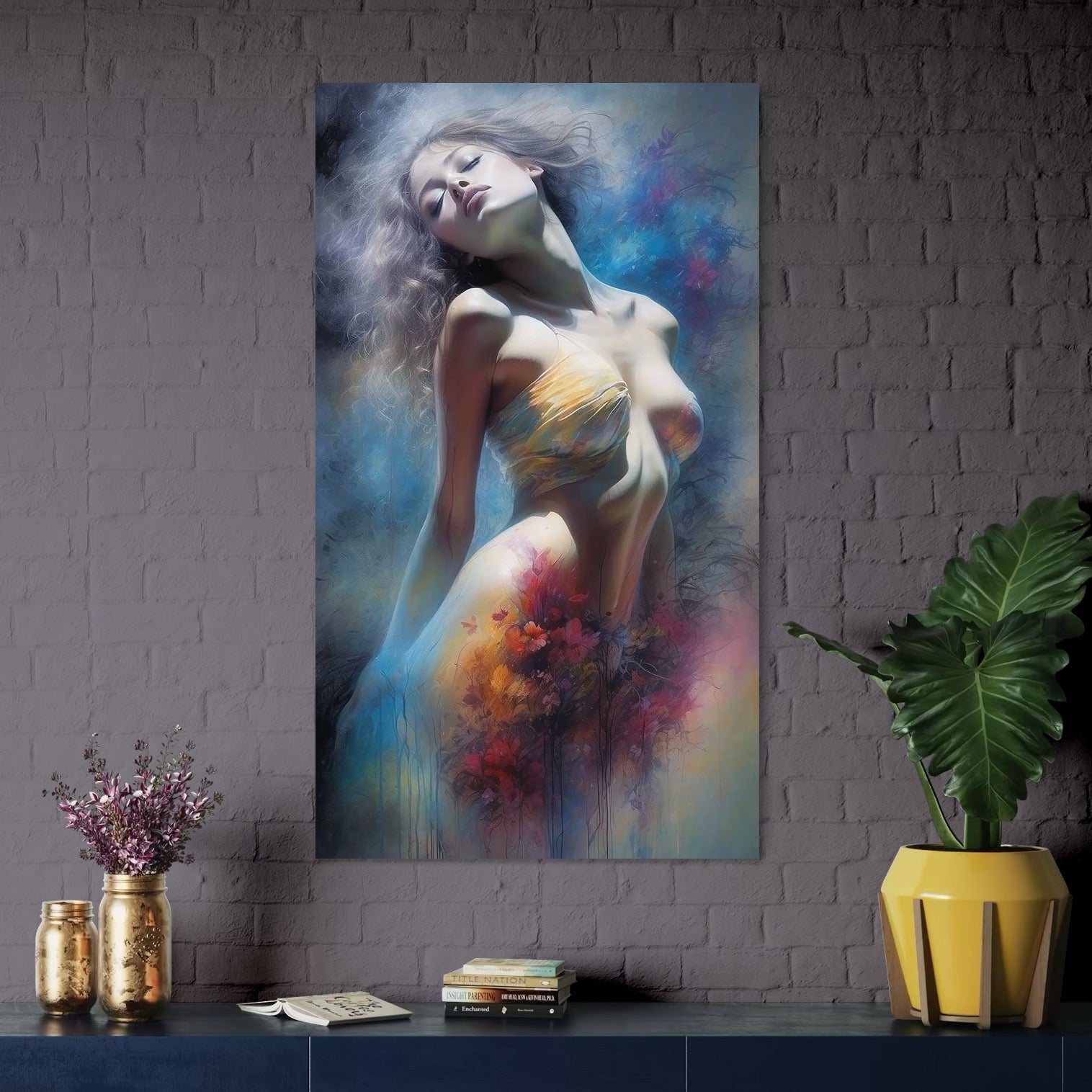 Tablou Canvas Premium, LuxCanva® P1048, Spiritul Primaverii, Lumina, Femeie, Vis, Renastere, Culori, Trup, Flori, Miscare, Armonie, Mistic, Emotie, Natura, Traire, Living, Dormitor