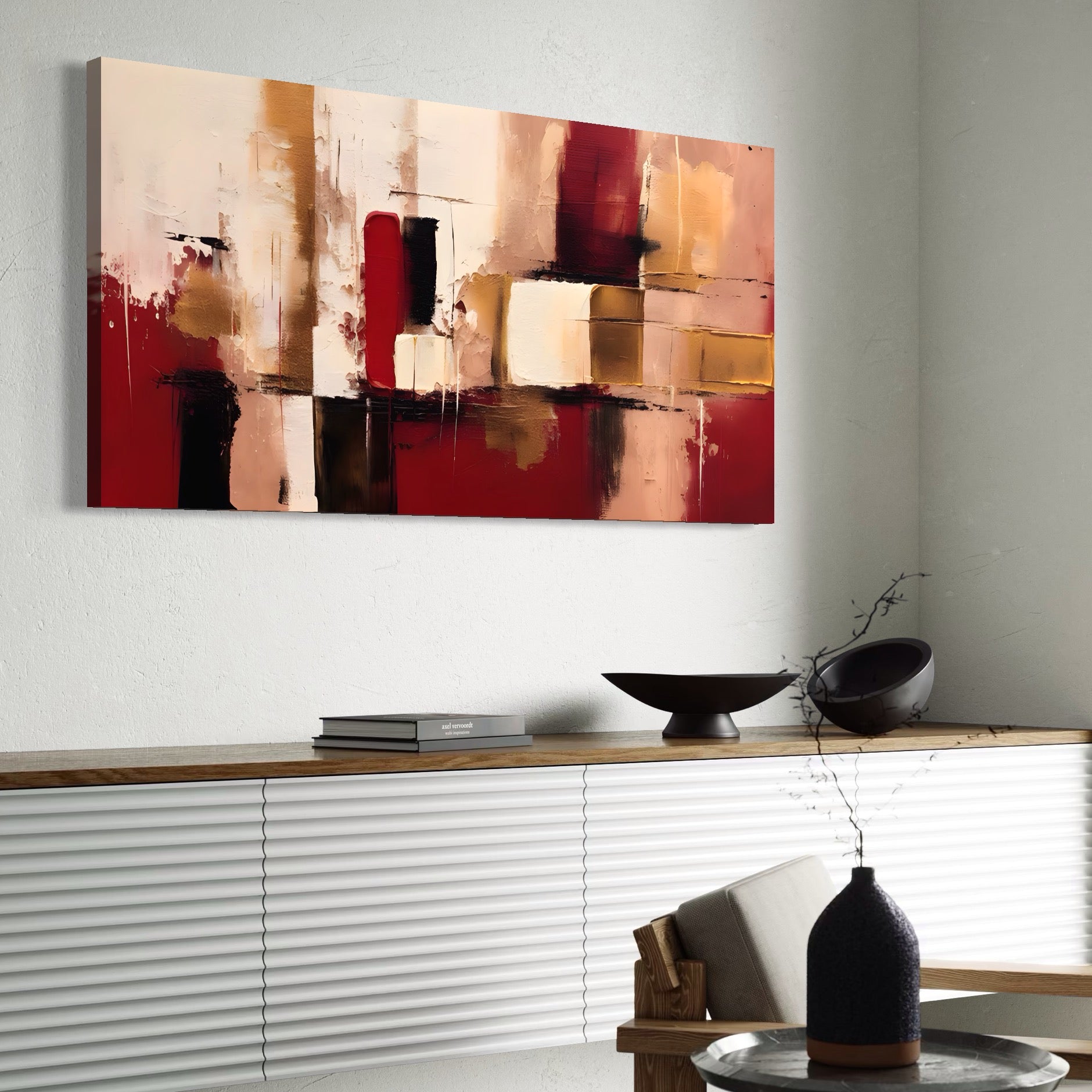 Tablou Canvas Premium LuxCanva® A1587, Red Squares , Room, Orizontal, Patrate, Decorativ, Abstract, Living, Culori Vibrante