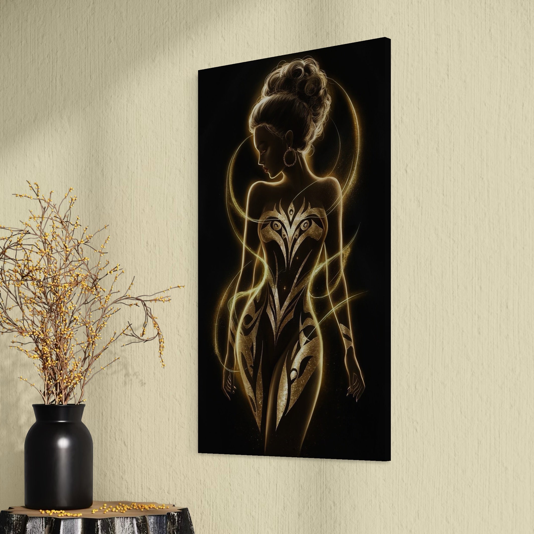 Tablou Canvas Premium, LuxCanva® P1049, Dansul Aurului, Regina, Lumina, Silueta, Divin, Spirit, Aurora, Feminitate, Energie, Solar, Regal, Trup, Sacru, Gratie, Cosmic, Living, Dormitor