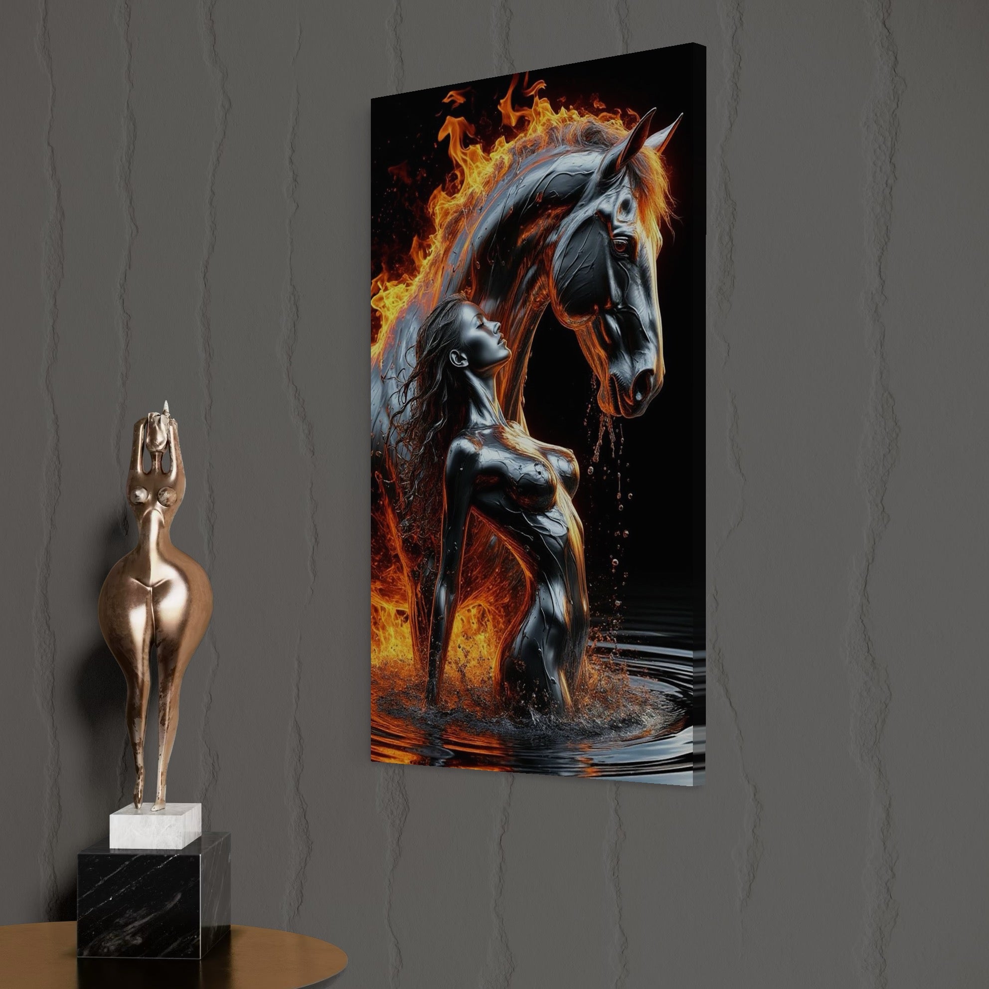 Tablou Canvas Premium, LuxCanva® P1050, Spirit Animalic, Foc, Armasar, Renastere, Jar, Metal, Elemental, Vulcanic, Infern, Apa, Contrast, Mistic, Intensitate, Dorinta, Living, Dormitor