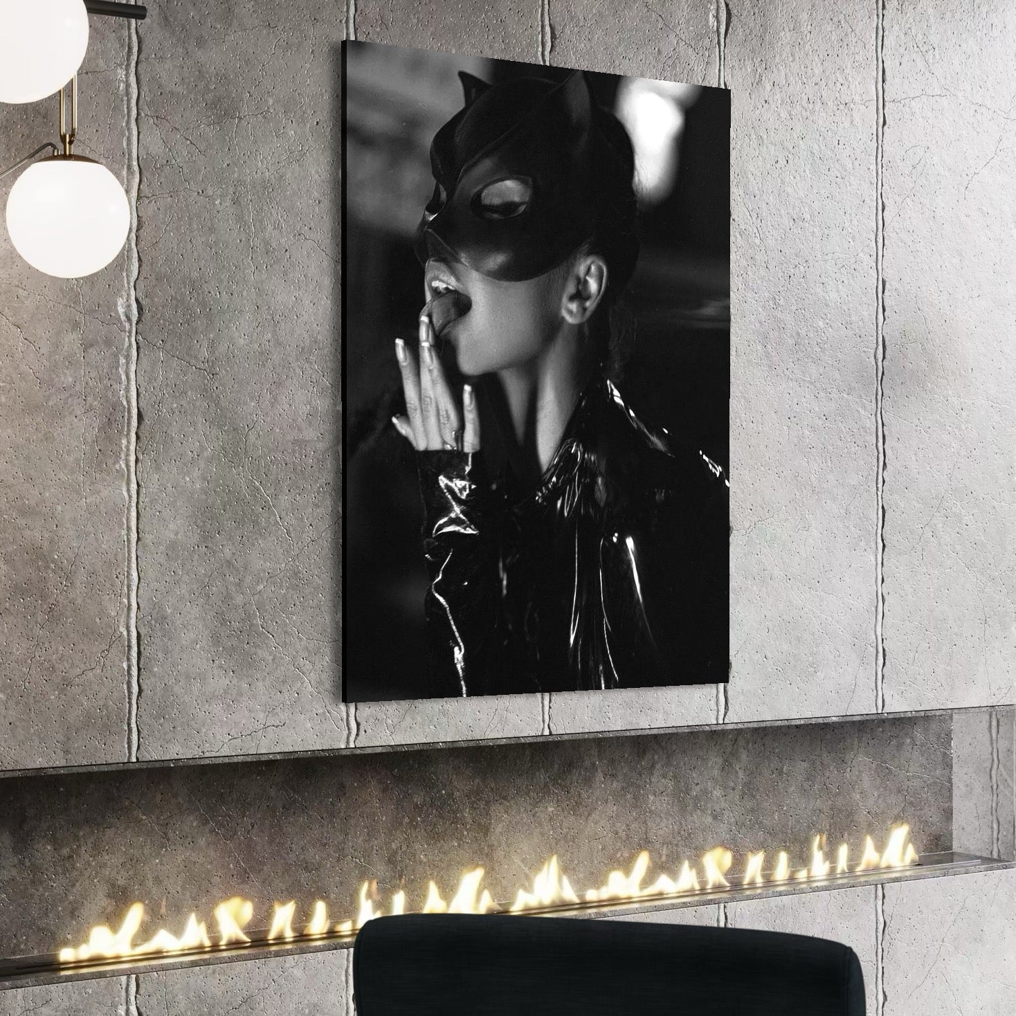 Tablou Canvas Premium, LuxCanva® P1058, Sub Semnul Felinei, Masca, Excentric, Identitate, Negru, Nocturn, Joc, Ritual, Felina, Costumatie, Senzuala, Provocatoare, Living, Dormitor