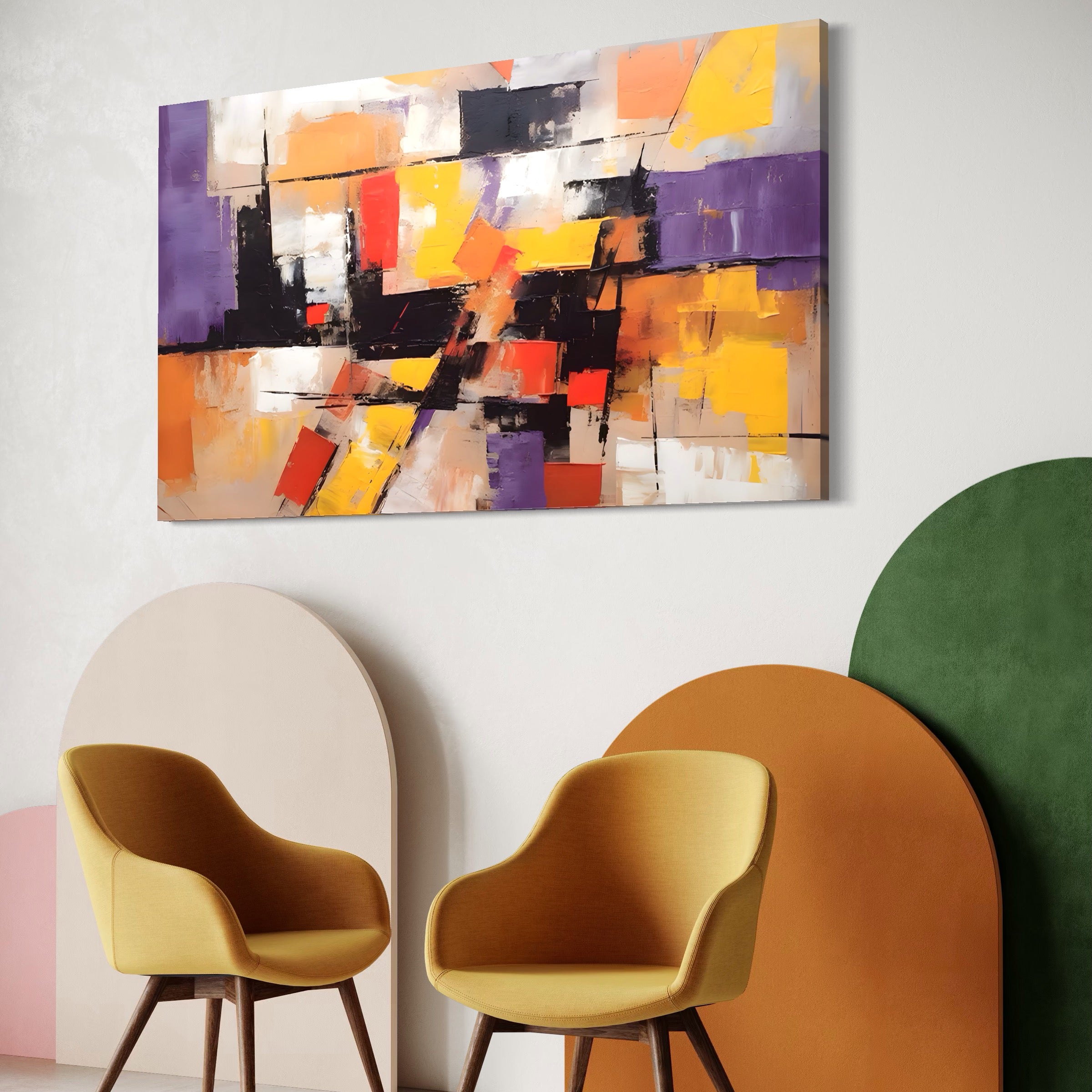 Tablou Canvas Premium LuxCanva® A1593, Contrast Violet , Living, Mov, Galben, Abstract, Decorativ, Dormtior, Culori Vibrante