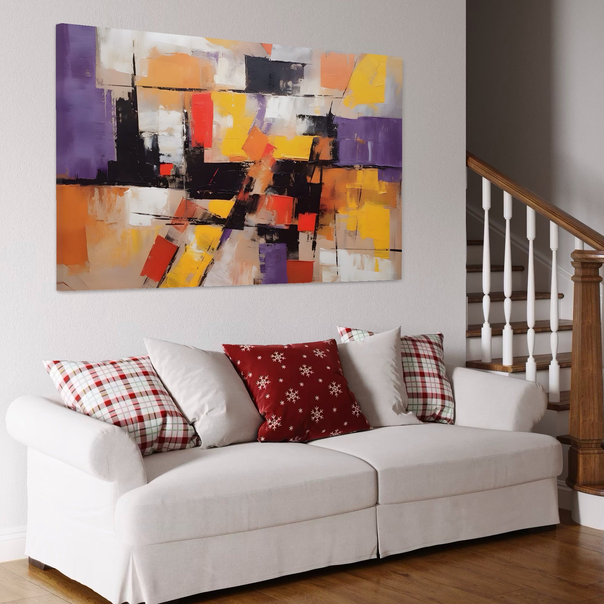 Tablou Canvas Premium LuxCanva® A1593, Contrast Violet , Living, Mov, Galben, Abstract, Decorativ, Dormtior, Culori Vibrante