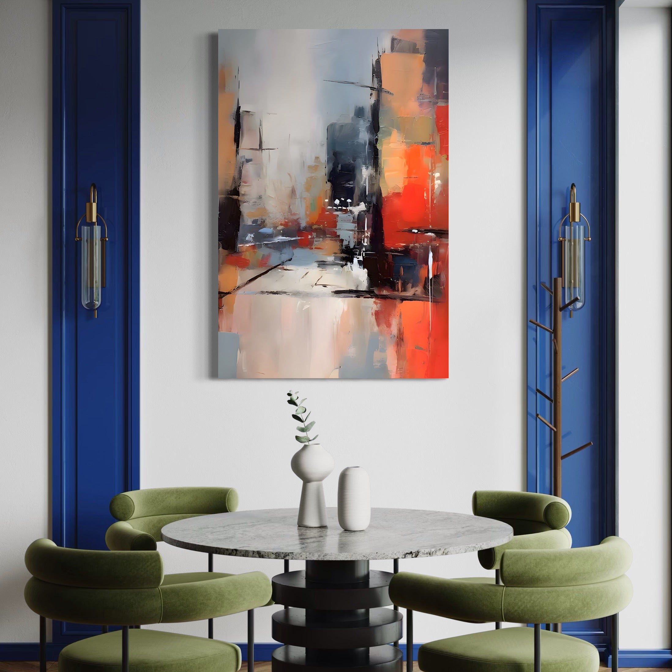 Tablou Canvas Premium LuxCanva® A1600, Un Oras Abstract ,  Room, Decorativ, Cladiri, Interpretare, Living, Culori Vibrante