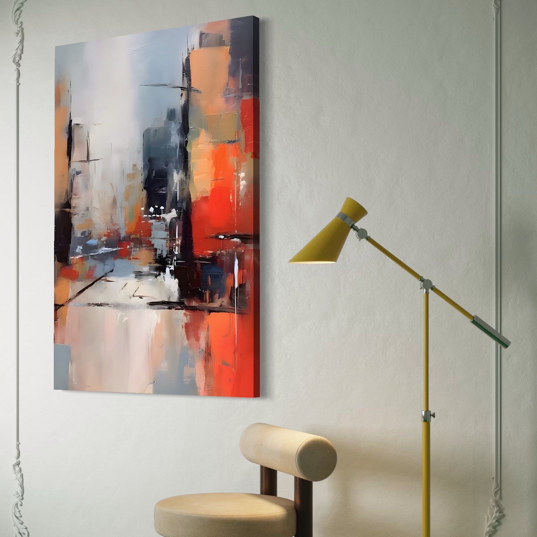 Tablou Canvas Premium LuxCanva® A1600, Un Oras Abstract ,  Room, Decorativ, Cladiri, Interpretare, Living, Culori Vibrante