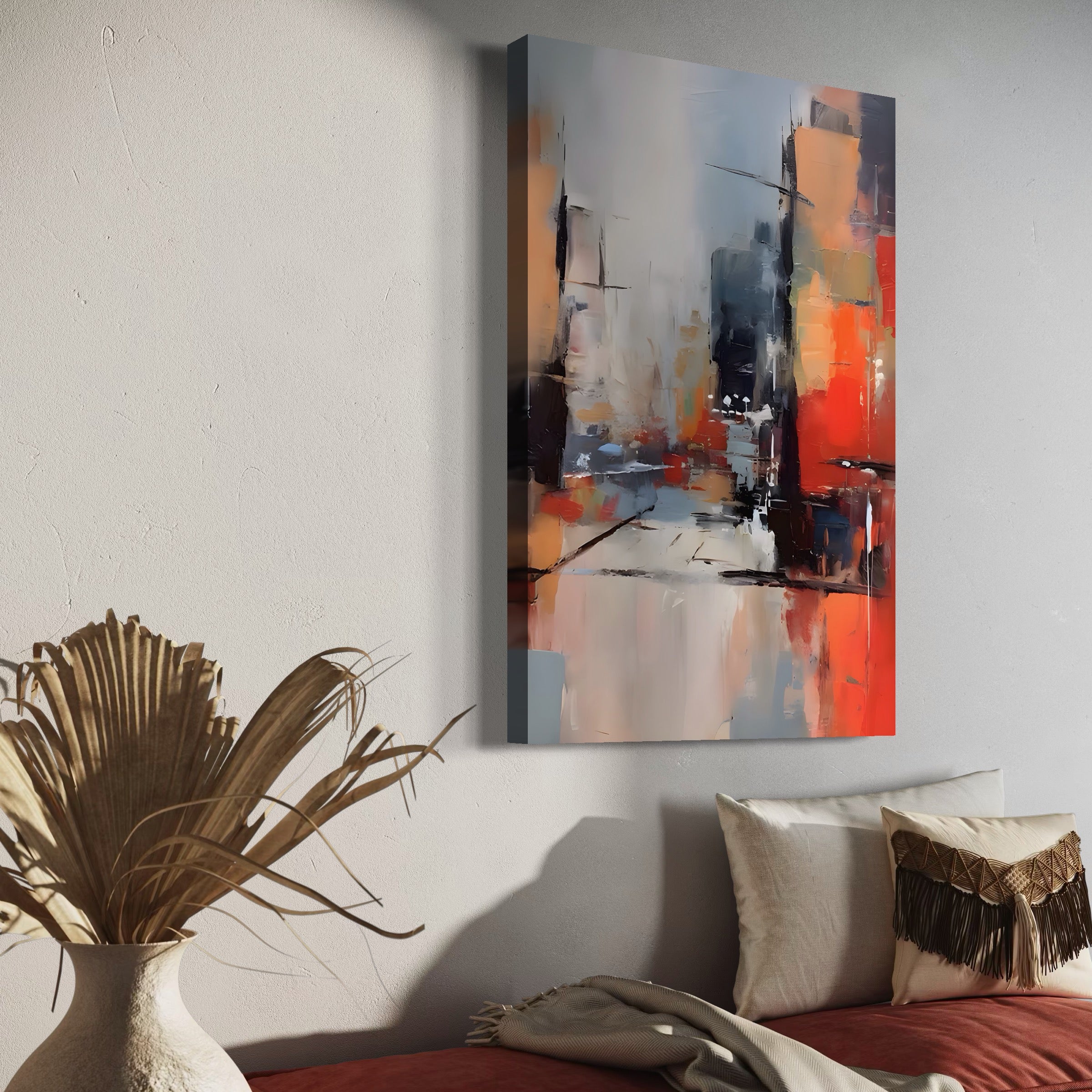 Tablou Canvas Premium LuxCanva® A1600, Un Oras Abstract ,  Room, Decorativ, Cladiri, Interpretare, Living, Culori Vibrante