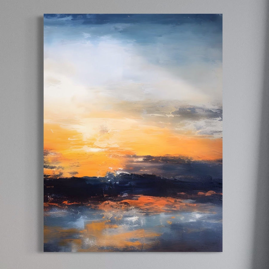 Tablou Canvas Premium LuxCanva® A1603 - Un Apus Abstract cu culori vibrante, soare, nisip și pasteluri calde. Perfect pentru living sau dormitor. Print de calitate pe pânză bumbac de la LuxCanva®.