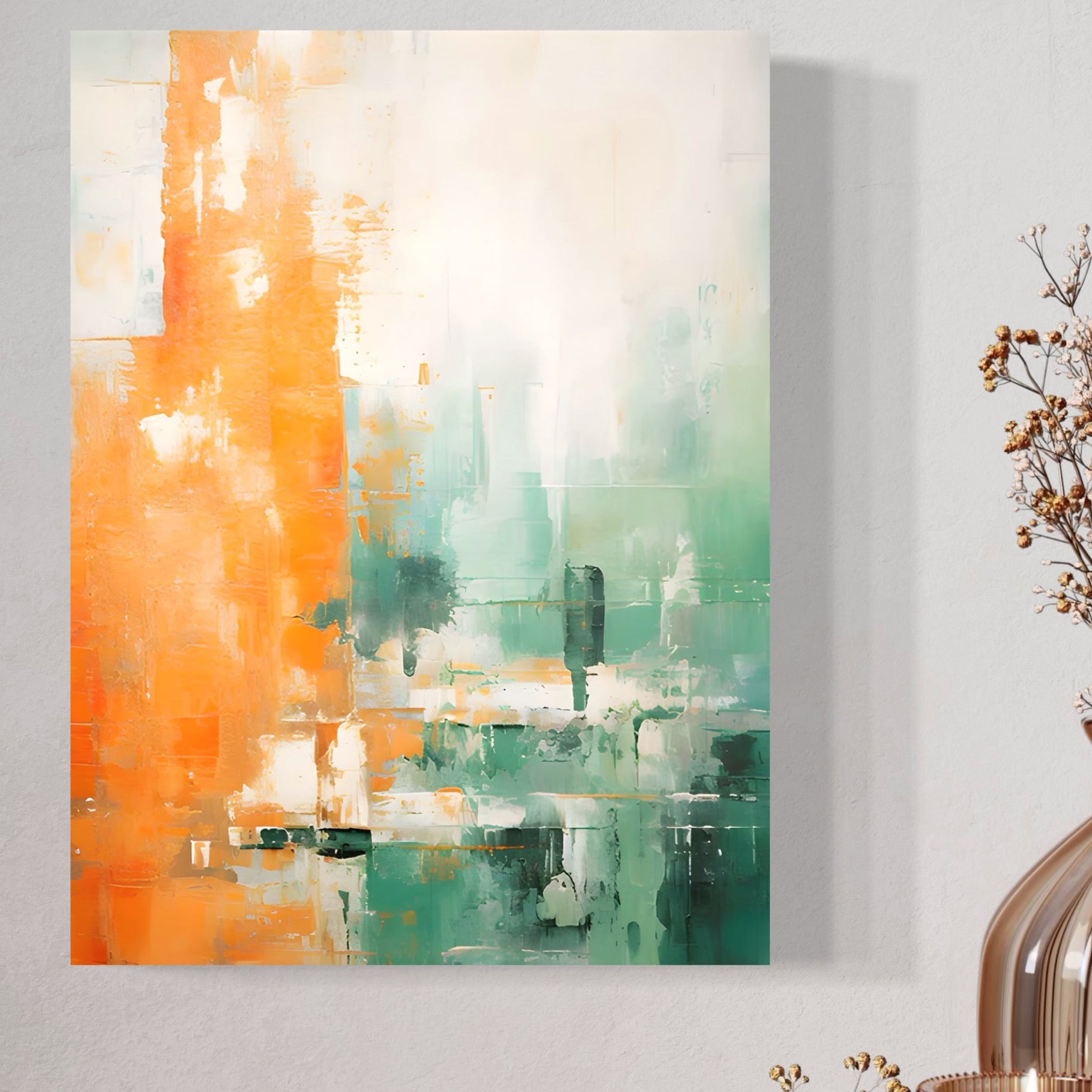 Tablou Canvas Premium LuxCanva® A1605, Imbratisare De Contrast , Living, Abstract, Decorativ, Orange, Dormitor, Culori Vibrante