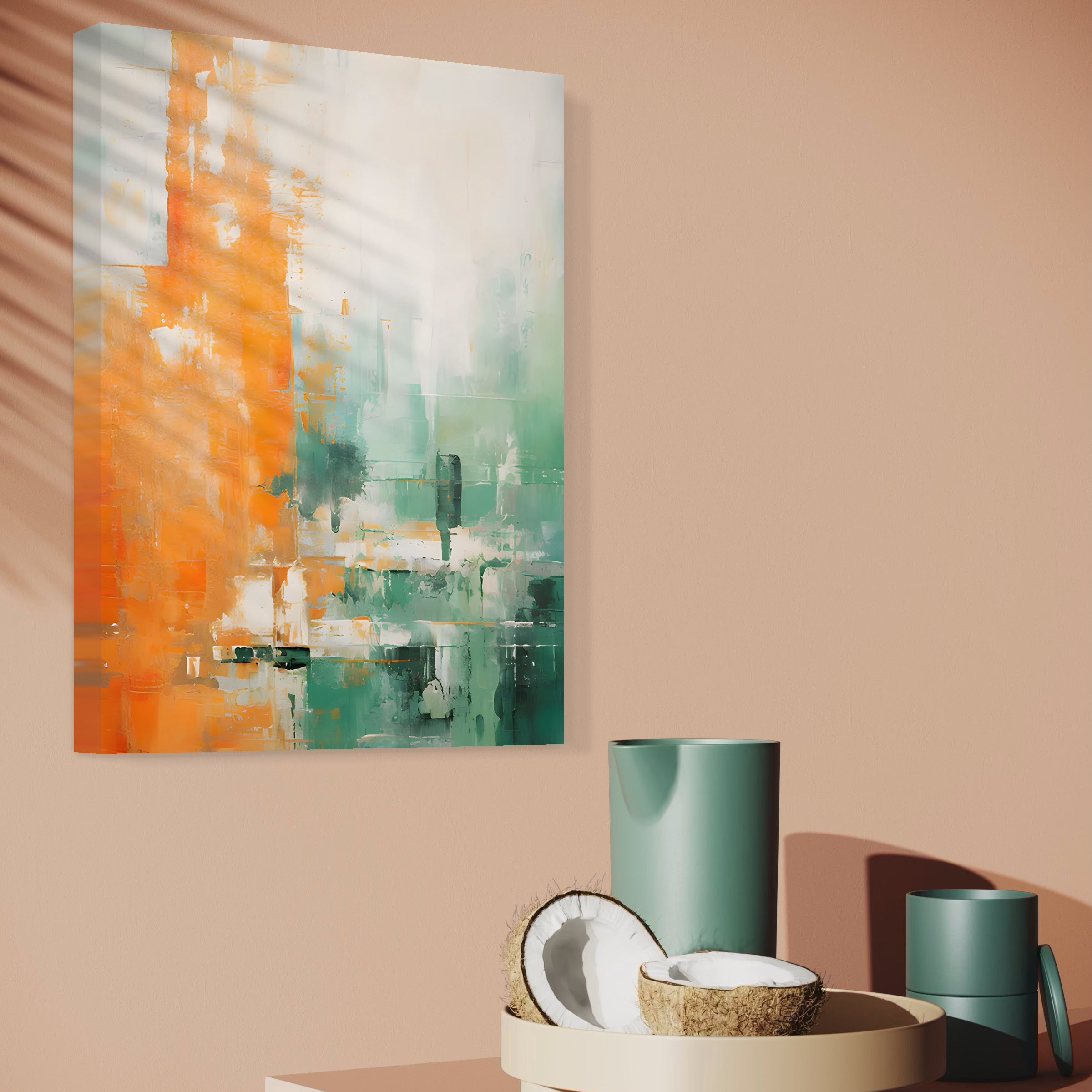 Tablou Canvas Premium LuxCanva® A1605, Imbratisare De Contrast , Living, Abstract, Decorativ, Orange, Dormitor, Culori Vibrante