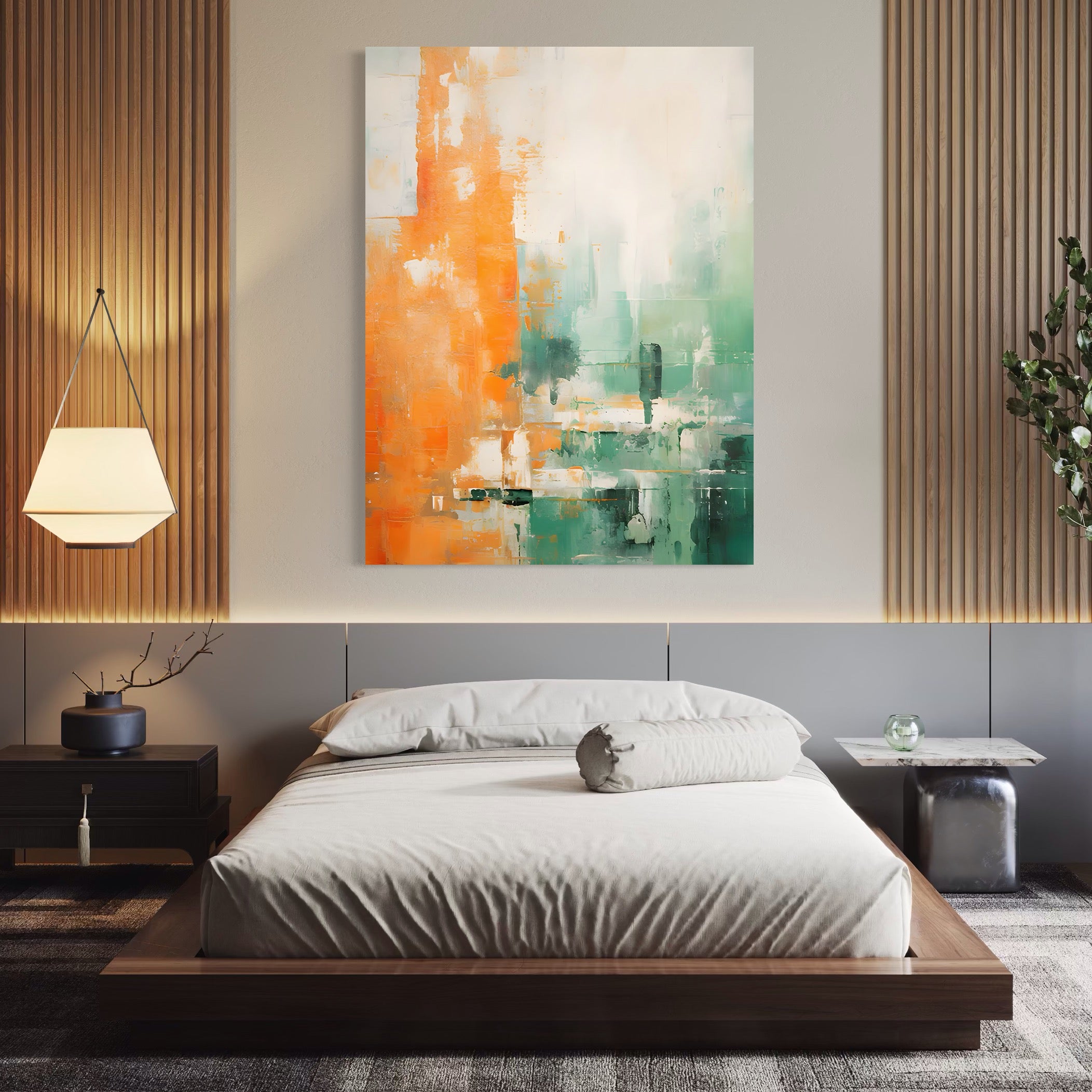 Tablou Canvas Premium LuxCanva® A1605, Imbratisare De Contrast , Living, Abstract, Decorativ, Orange, Dormitor, Culori Vibrante
