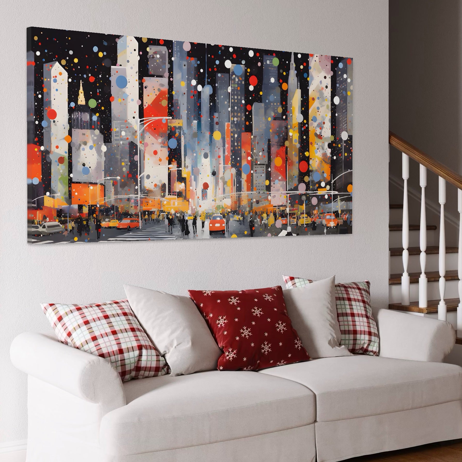 Tablou Canvas Premium LuxCanva® A1613, Un Oras Abstract , Living, Oameni, Lumini, Cladiri, Decorativ, Dormitor, Culori Vibrante