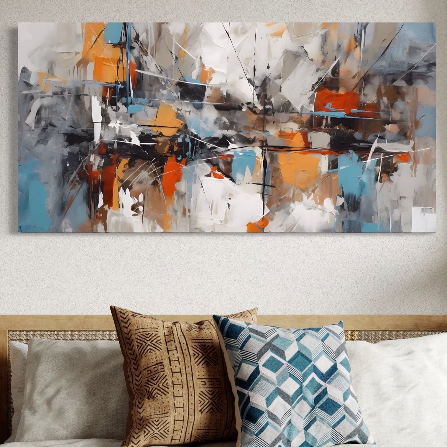 Tablou Canvas Premium LuxCanva® A1615, Un Dans Al Culorilor , Living, Blue, Linii, Pensulat, Decorativ, Dormitor, Culori Vibrante