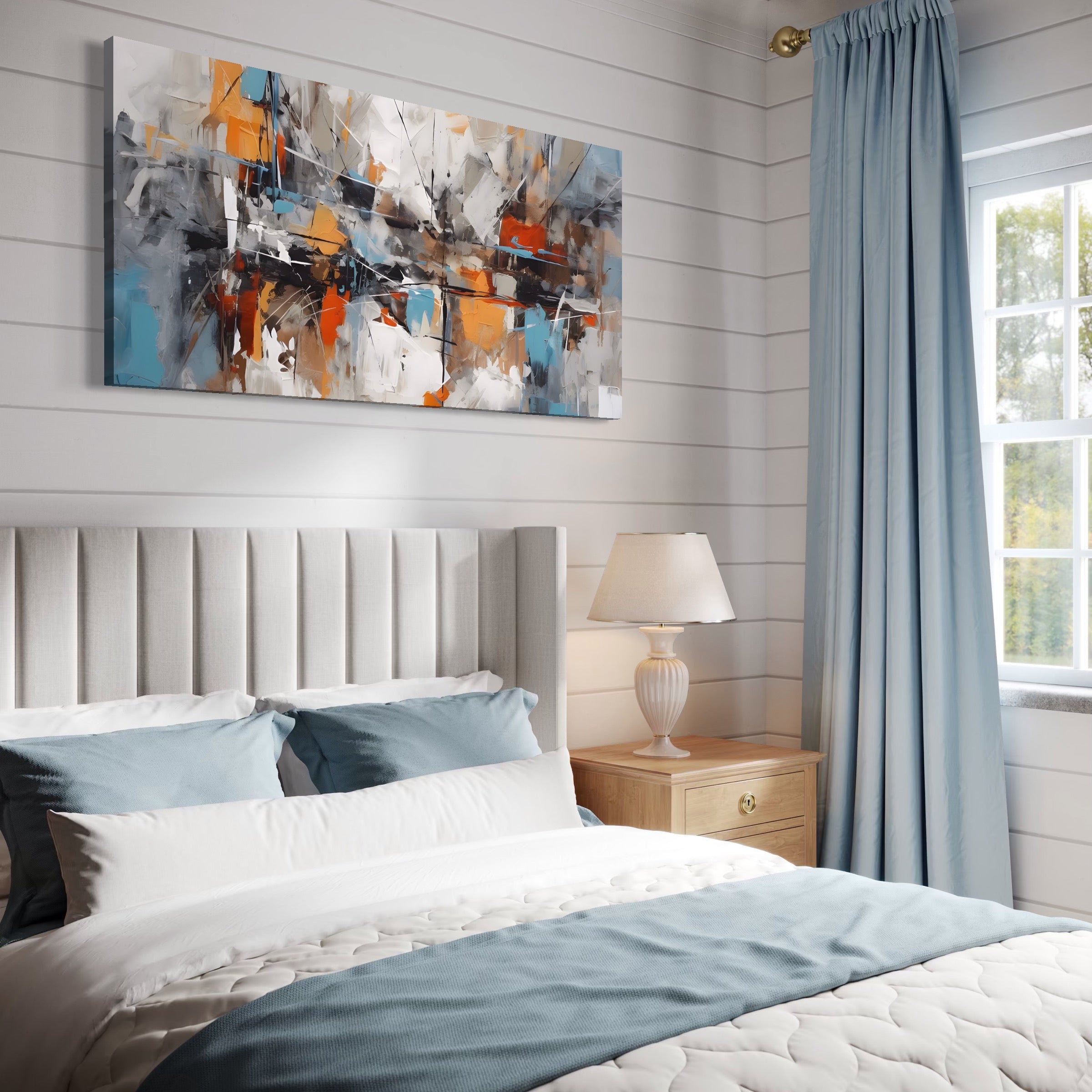 Tablou Canvas Premium LuxCanva® A1615, Un Dans Al Culorilor , Living, Blue, Linii, Pensulat, Decorativ, Dormitor, Culori Vibrante