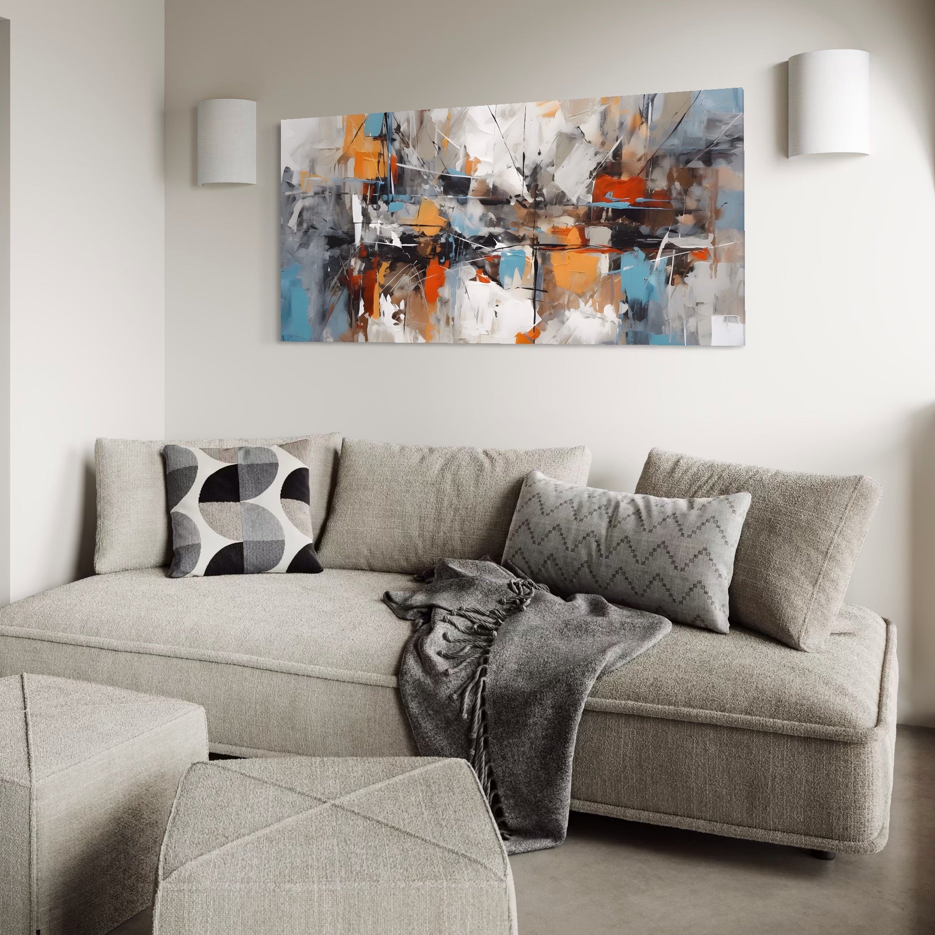 Tablou Canvas Premium LuxCanva® A1615, Un Dans Al Culorilor , Living, Blue, Linii, Pensulat, Decorativ, Dormitor, Culori Vibrante