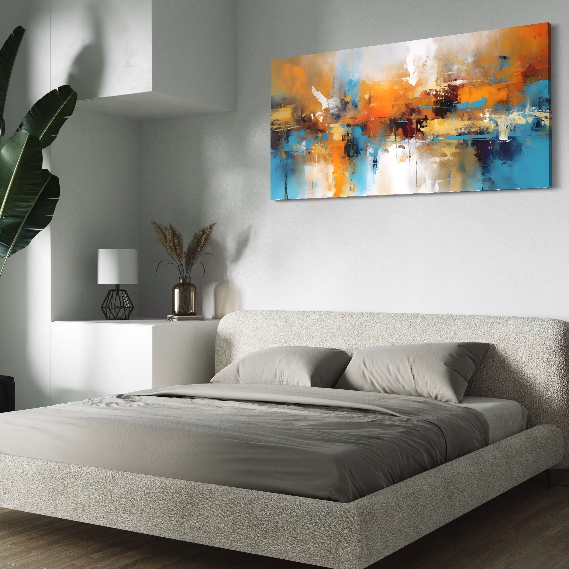 Tablou Canvas Premium LuxCanva® A1616, Soapta Culorilor ,  Cafenea, Abstract, Portocaliu, Albastru, Decorativ, Dormitor, Culori Vibrante