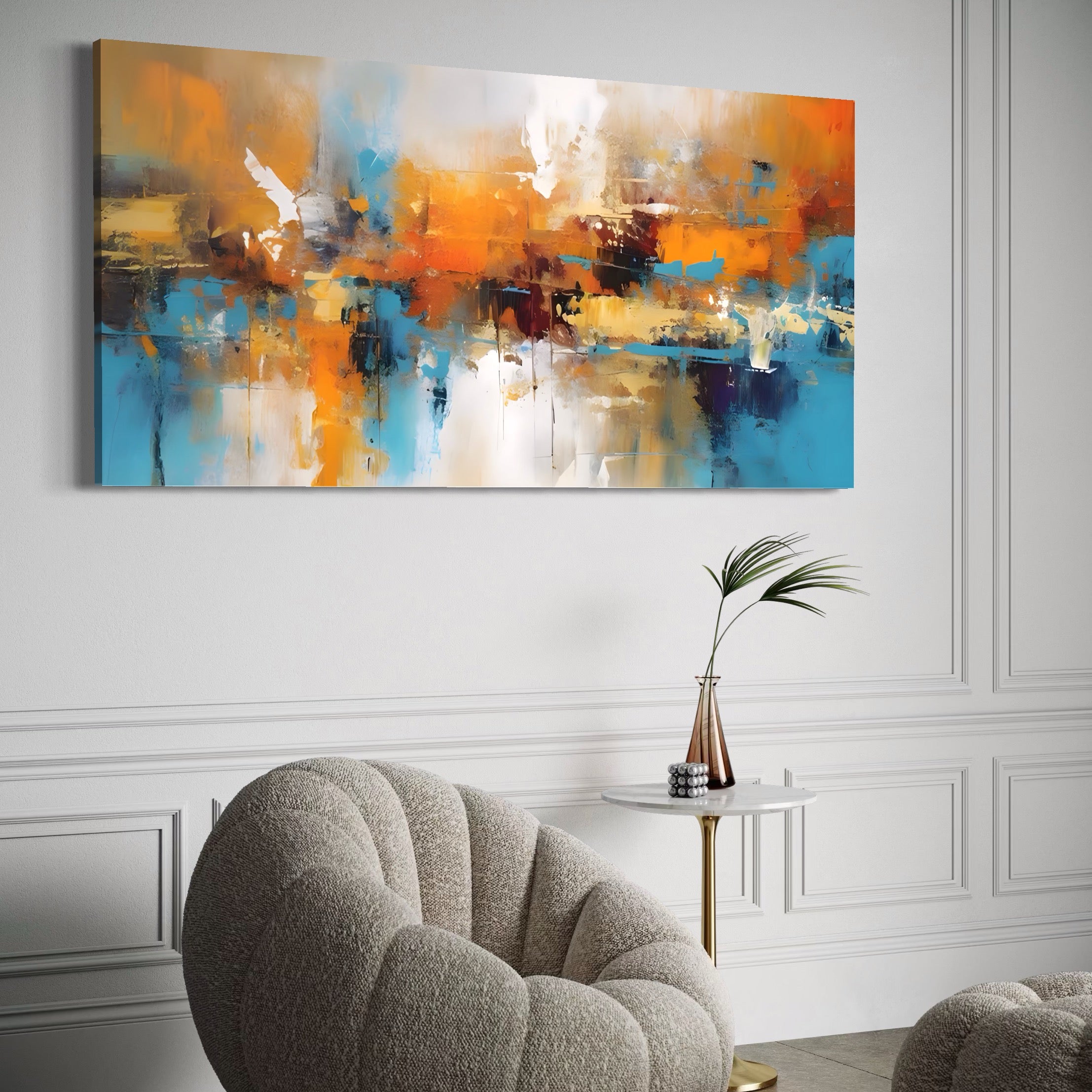 Tablou Canvas Premium LuxCanva® A1616, Soapta Culorilor ,  Cafenea, Abstract, Portocaliu, Albastru, Decorativ, Dormitor, Culori Vibrante