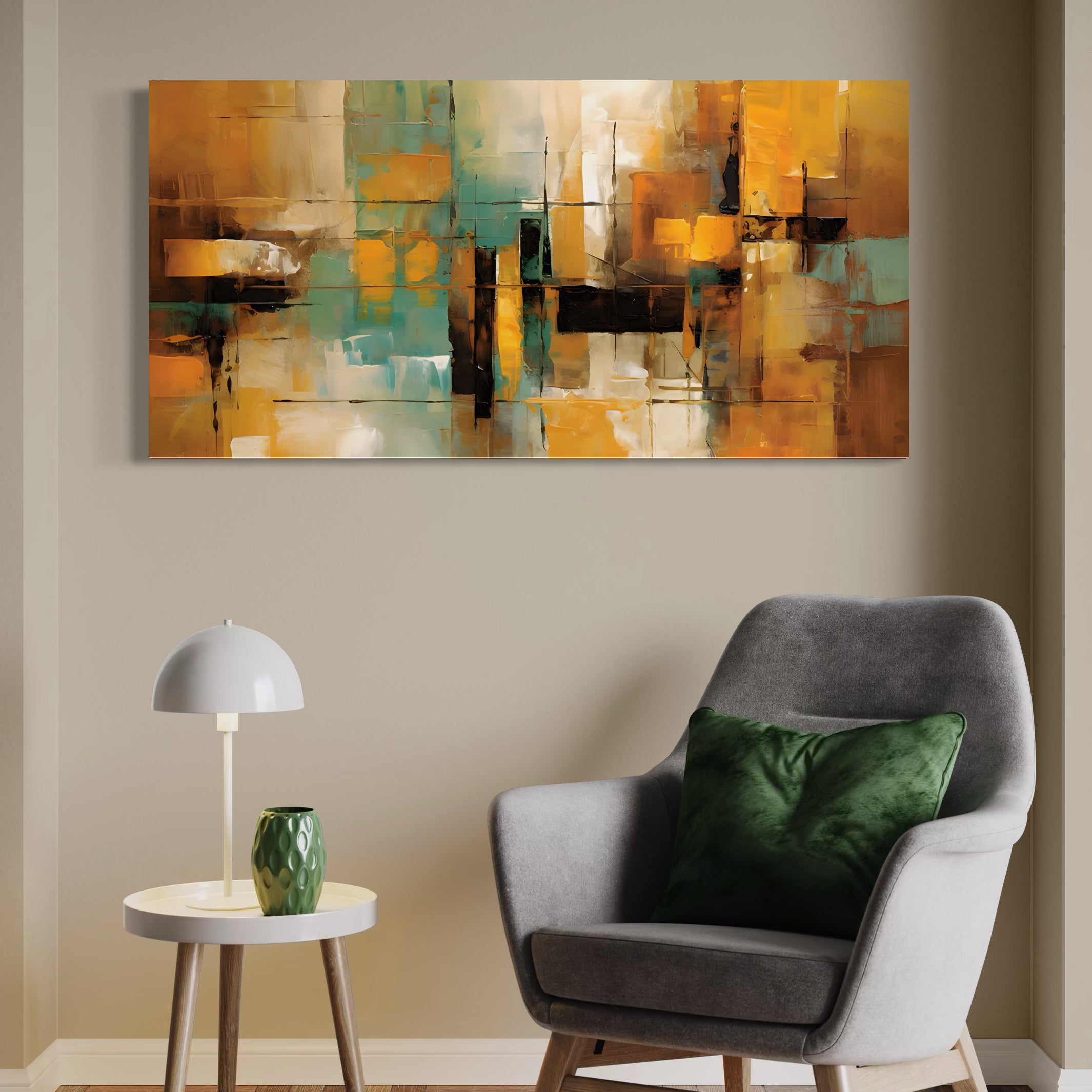 Tablou Canvas Premium LuxCanva® A1618, Ilustrare Abstracta , Room, Portocaliu, Linii, Pensulat, Decorativ, Dormitor, Culori Vibrante