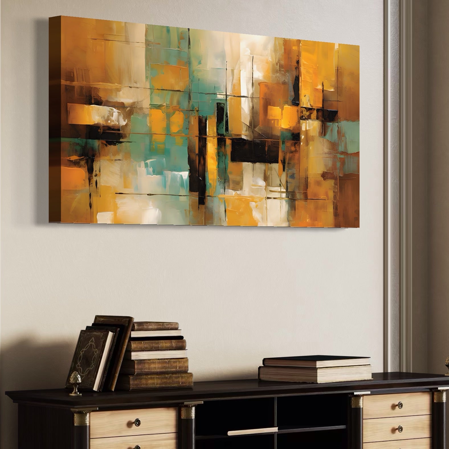 Tablou Canvas Premium LuxCanva® A1618, Ilustrare Abstracta , Room, Portocaliu, Linii, Pensulat, Decorativ, Dormitor, Culori Vibrante