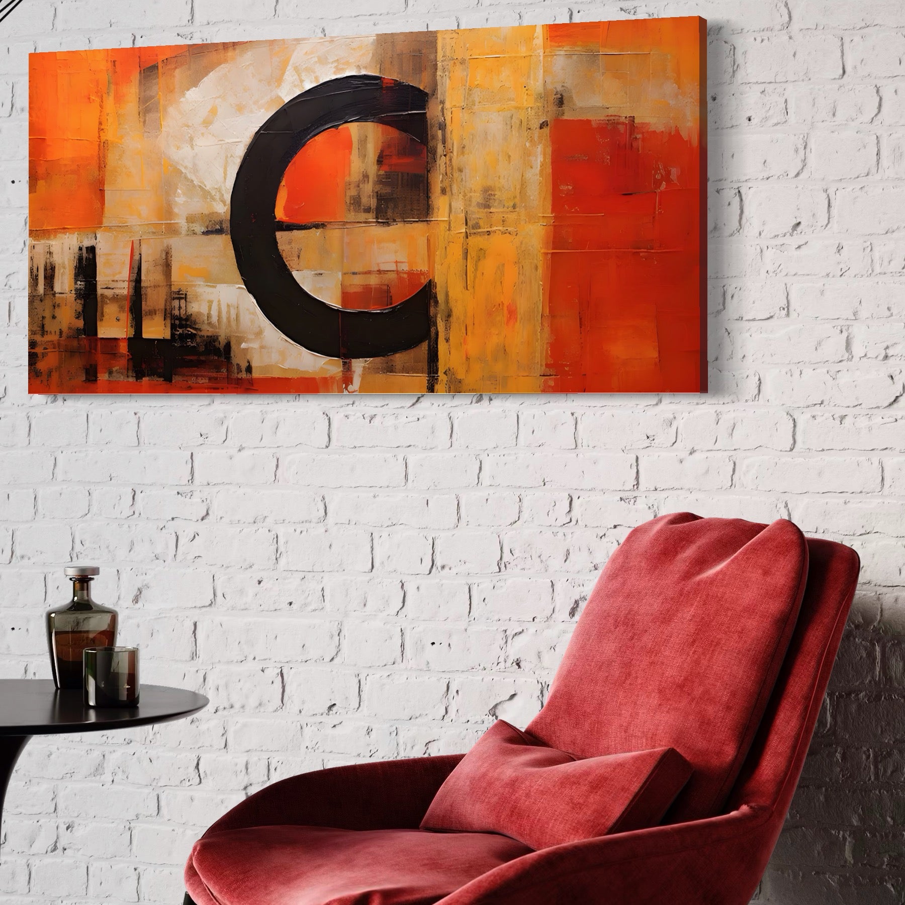 Tablou Canvas Premium LuxCanva® A1621, Realitate Abstracta , Living, Cromatic, Rosu, Cerc, Decorativ, Dormitor, Culori Vibrante