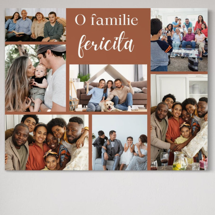 Creează un tablou canvas personalizat cu 7 poze pentru familia "O familie fericită" de la LuxCanva® (PS100), ideal ca un cadou special pentru cei dragi!.