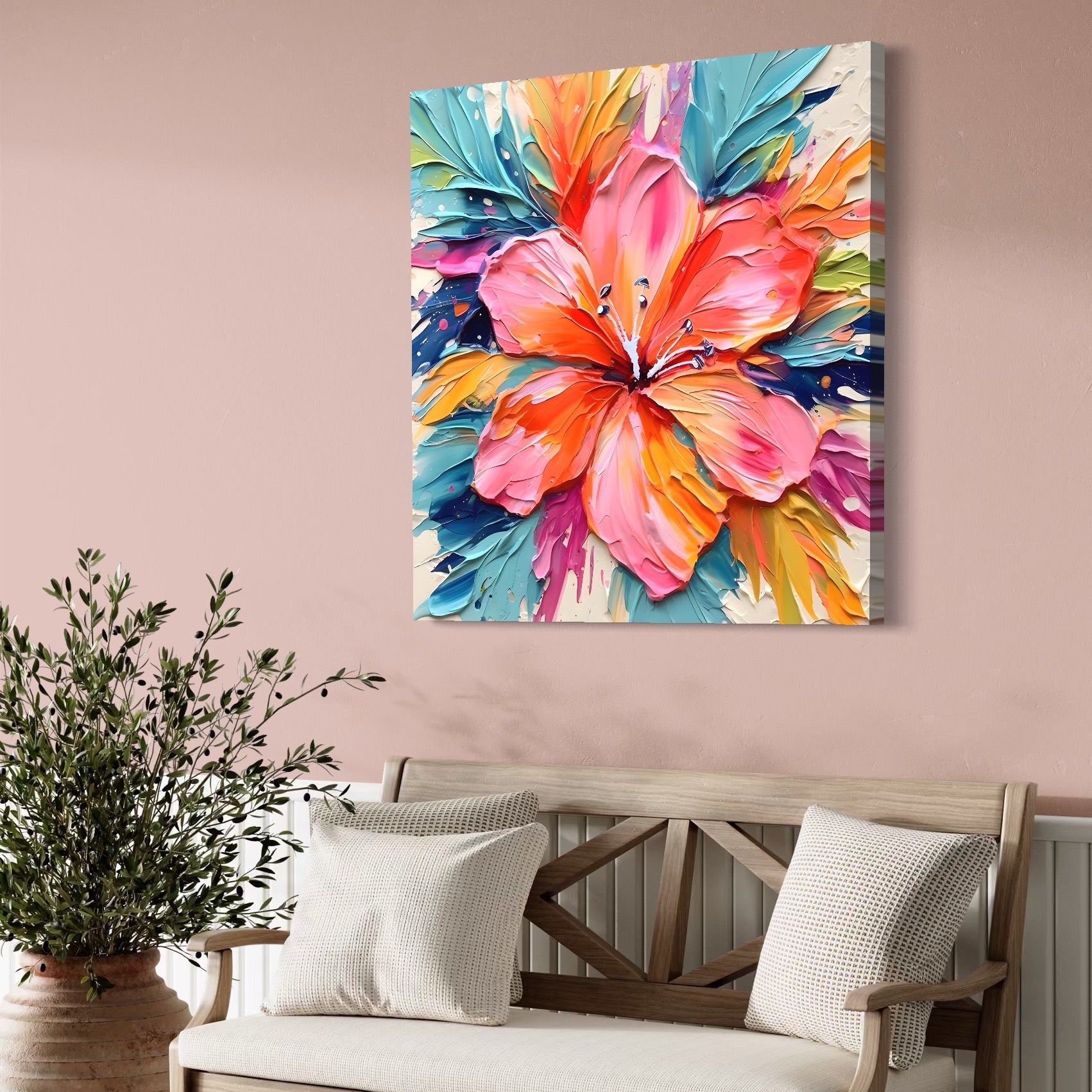 Tablou Canvas Premium LuxCanva® C1176, Floare Multicolora , Natura, Decorativ, Living Room, Culori Vibrante