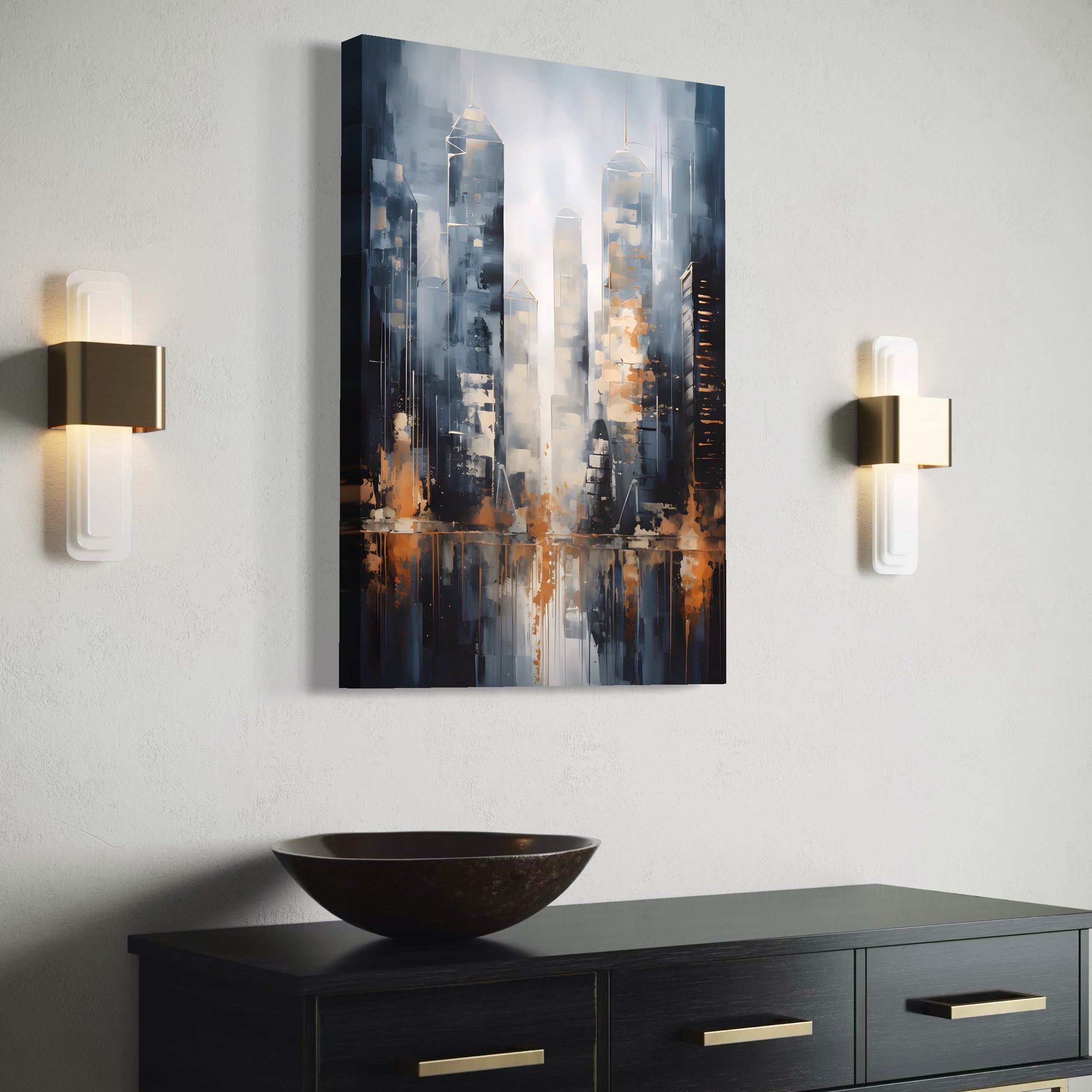 Tablou Canvas Premium LuxCanva® C1778, Zgarie Nori In Centrul Orasului ,  Oras, Blocuri, Living Room, Culori Vibrante