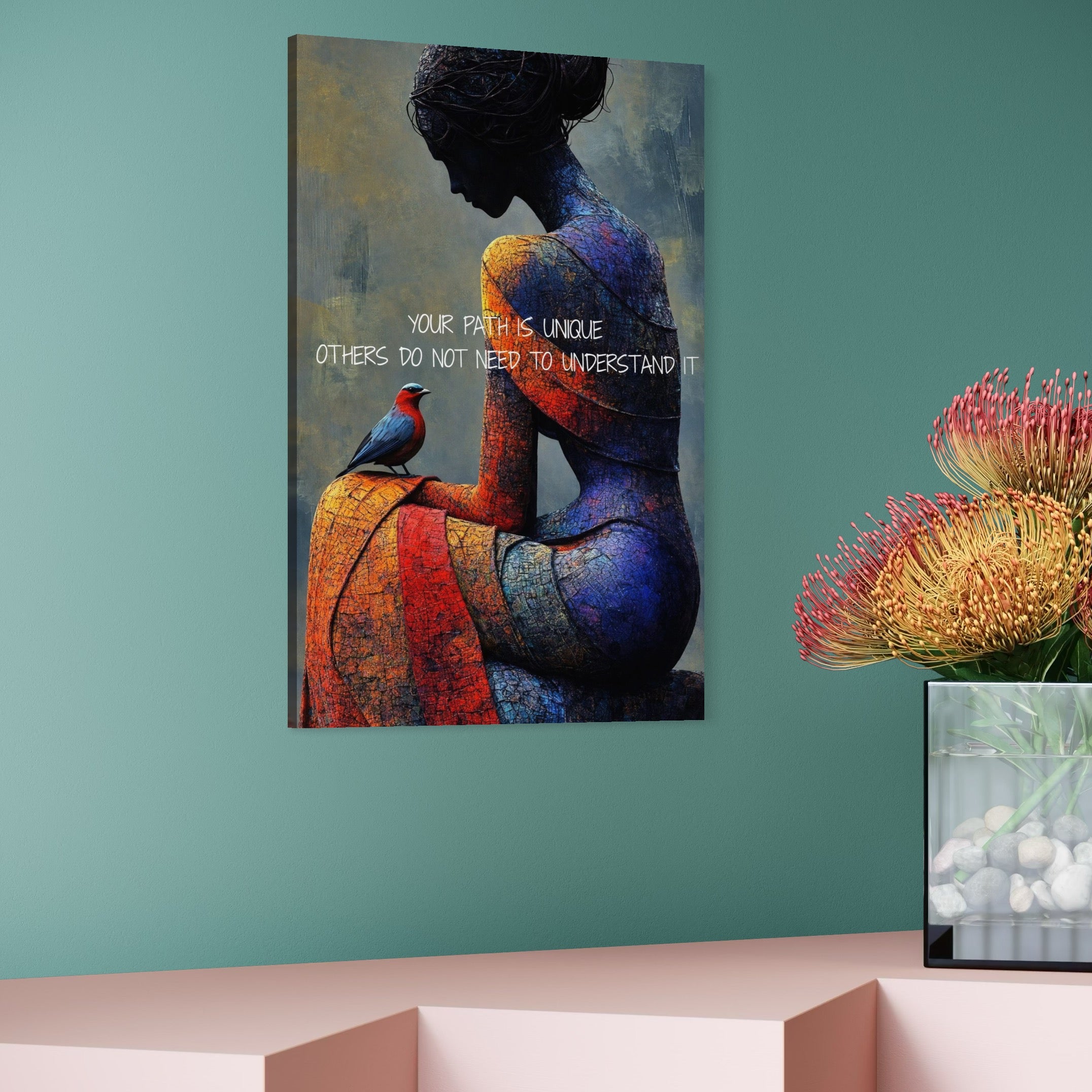 Tablou Canvas Premium, LuxCanva® Q1025, In Ritmul Meu, Pasare, Femeie, Meditatie, Mesaj, Identitate, Echilibru, Inspiratie, Motivatie, Birou, Dormitor