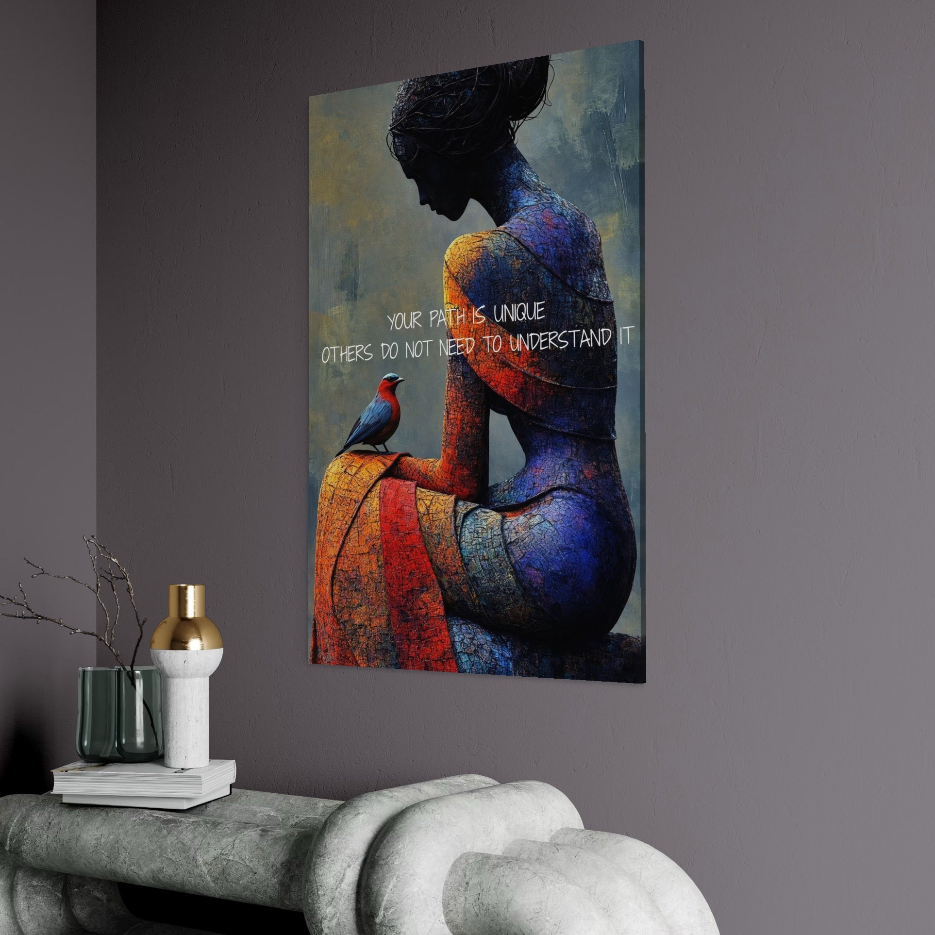 Tablou Canvas Premium, LuxCanva® Q1025, In Ritmul Meu, Pasare, Femeie, Meditatie, Mesaj, Identitate, Echilibru, Inspiratie, Motivatie, Birou, Dormitor